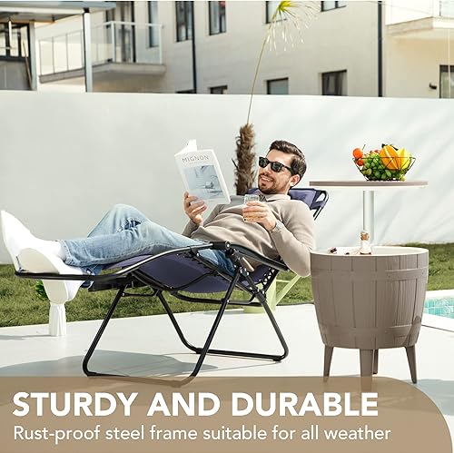 Vista 43 de Devoko Juego de 2 sillas reclinables ajustables plegables para patio con gravedad cero para el jardín con almohada Doble gris.