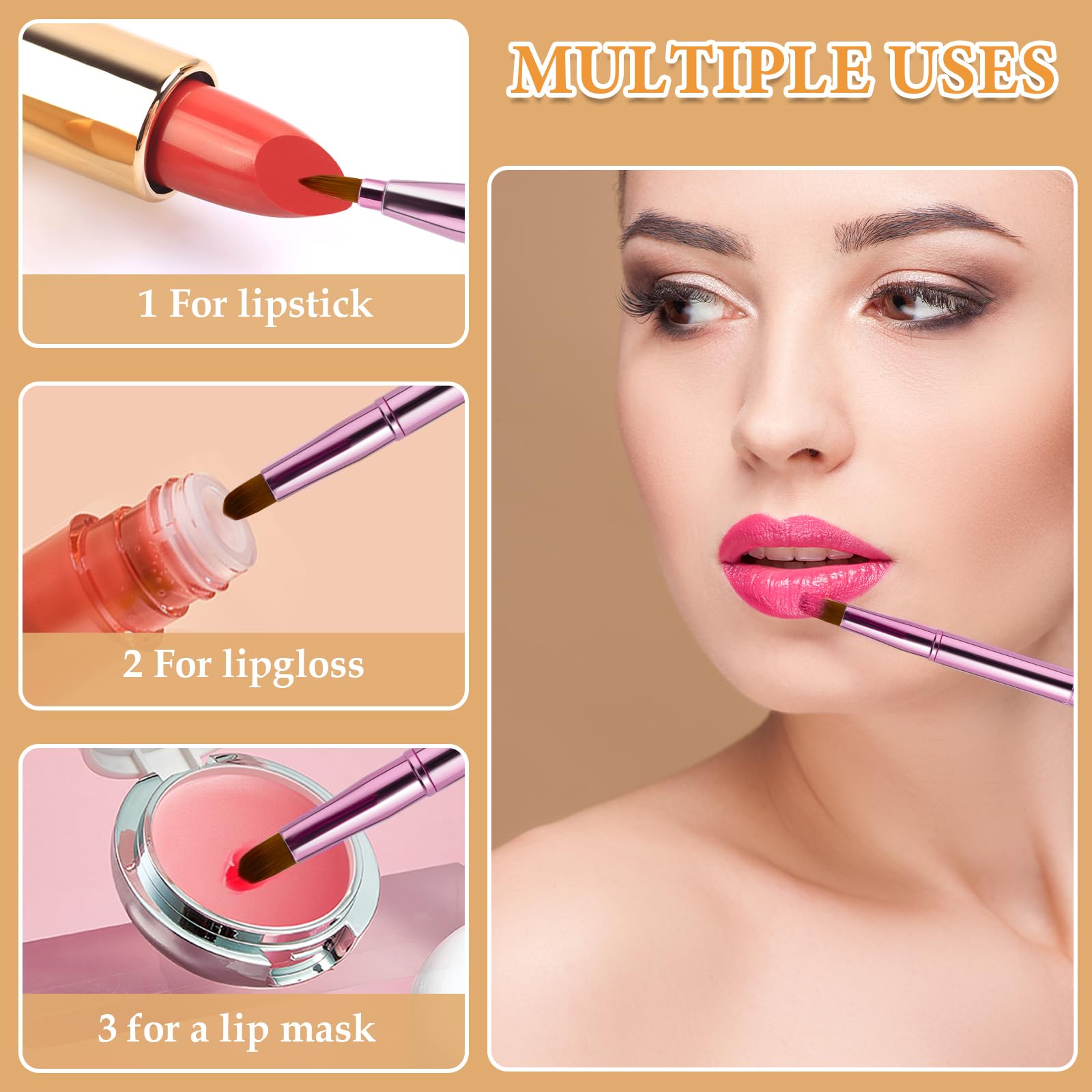 Pinceau de maquillage rétractable portable à double extrémité pour rouge à lèvres brillant pinceaux de maquillage anti-cernes pinceaux contour des lèvres outil de maquillage (rose)