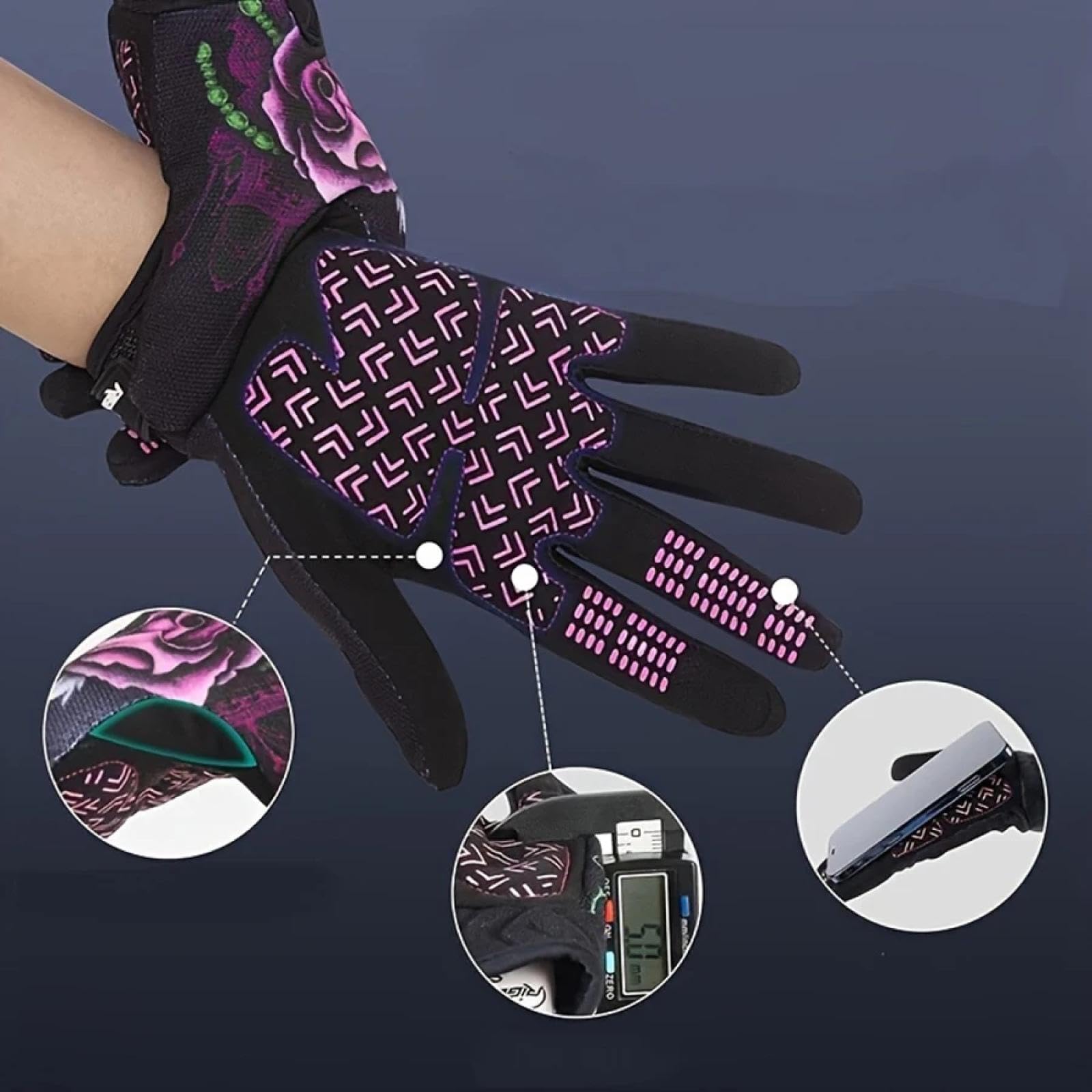 Guantes Invierno Hombre Mujere Gloves 1Par De Guantes De Ciclismo De Dedo Completo Guantes De Motocicleta con Pantalla Táctil Ghost Claw Skull