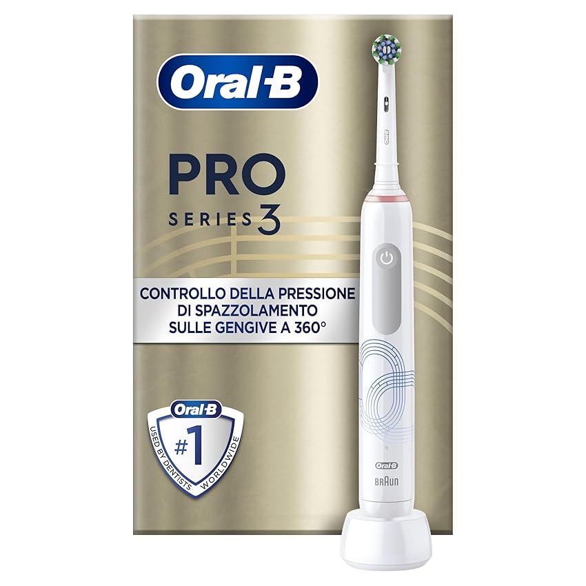 Immagine del prodotto Oral-B Spazzolino Elettrico Ricaricabile Pro Series 3, Sensore di Pressione Luminoso, Batteria a Lunga Durata, 1 Testina, 1 Spazzolino Elettrico, Bianco, Idea Regalo