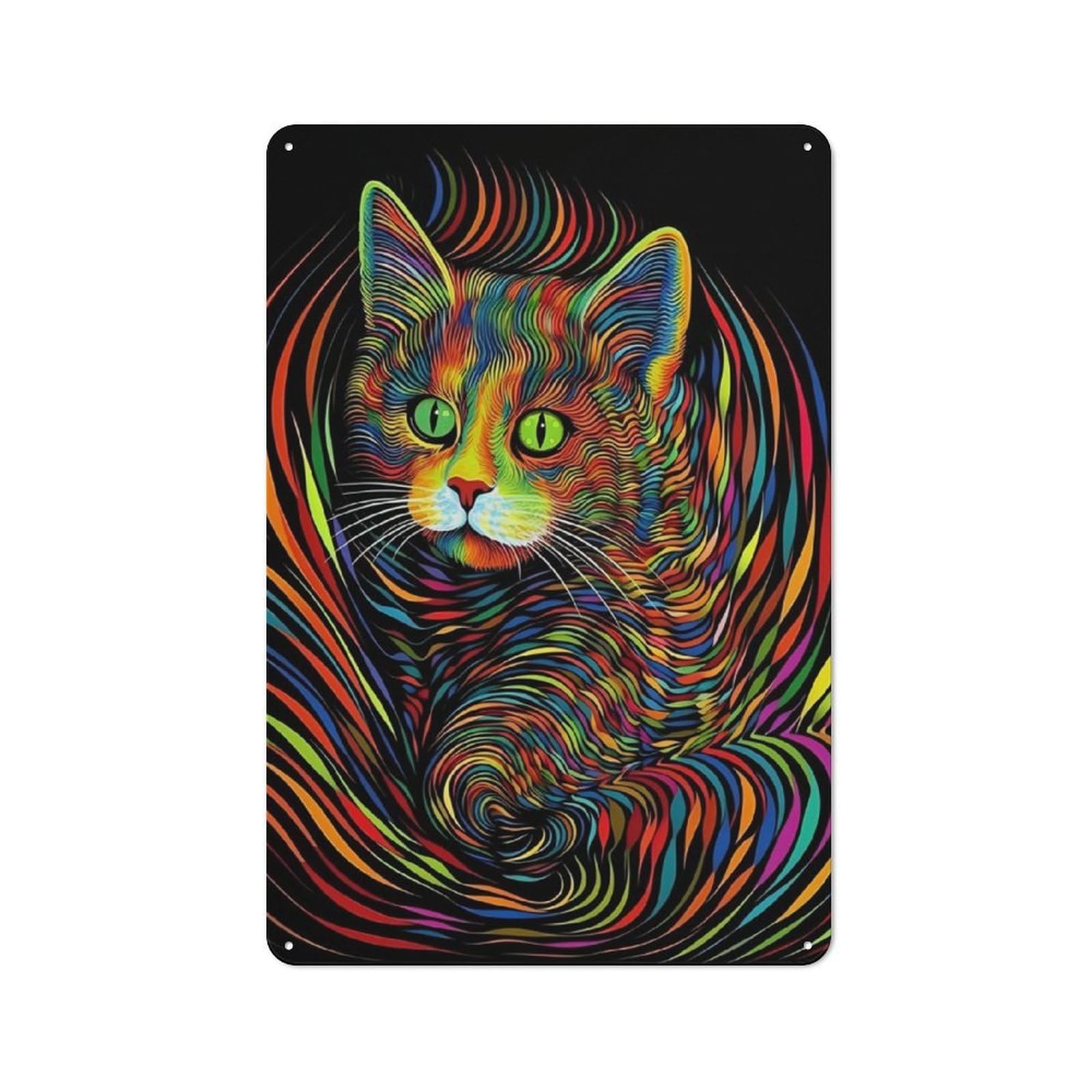 Junmoney Psychodelic Cat Classic Kitchen Metal Sign 30X20cm Featuring Cafe Wall Decor For Restaurant, Kitchen, Counter Or Breakfast Nook