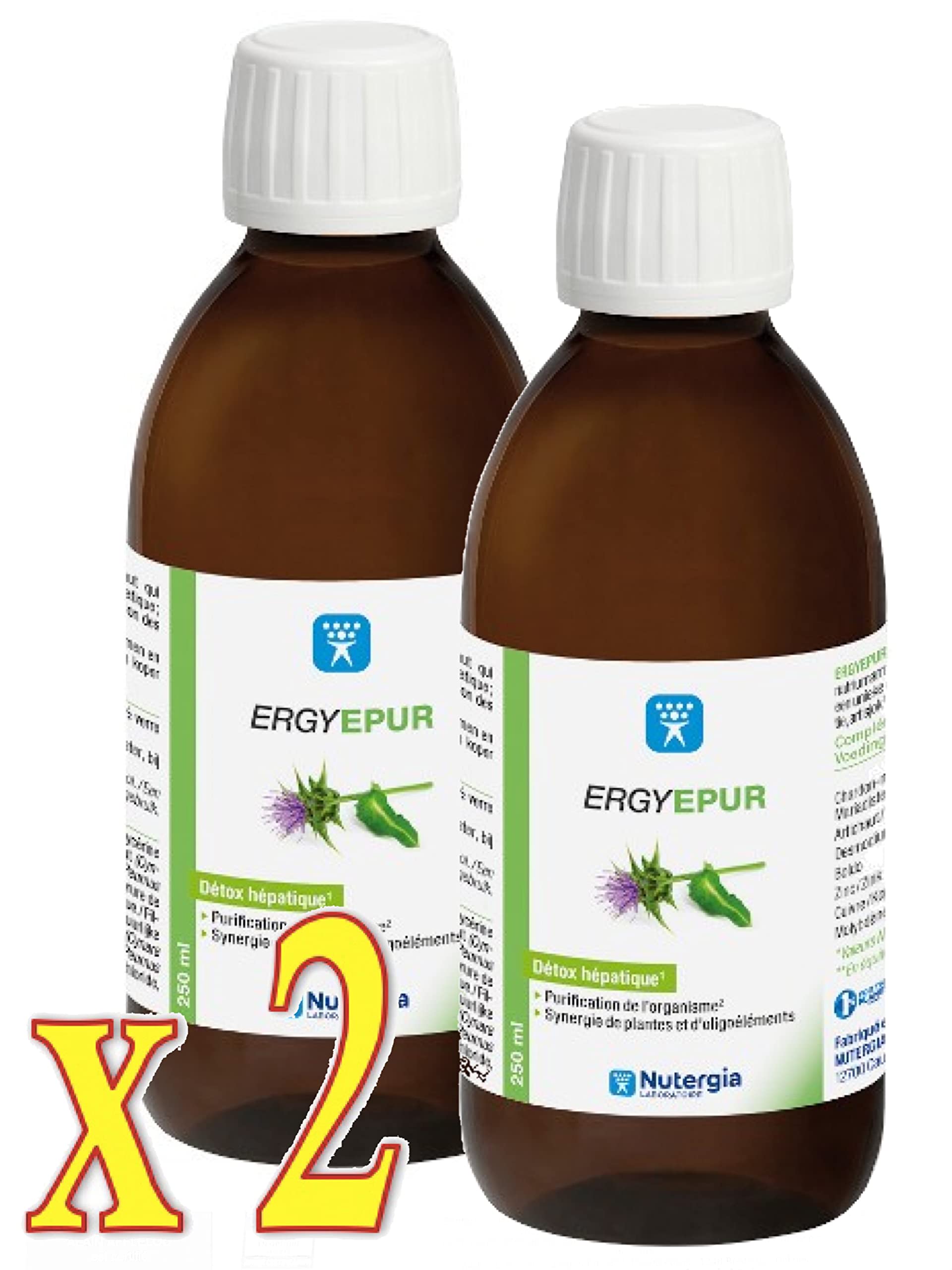 Nutergia Ergy-epur Complément alimentaire à base de Chardon-marie, Desmodium, Artichaut, Boldo, Oligoéléments.- Lot de 2 x 250ml