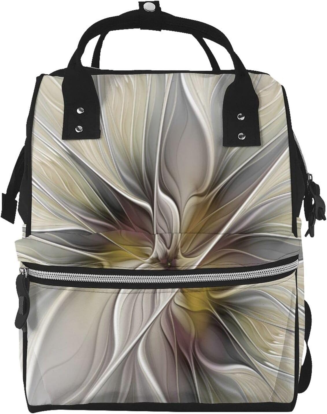 Floral Fractal Fantasy Flower with Earth Colors Diaper Bag Backpack for Women, Large Capacity Waterproof Travel Bag with Stroller Straps