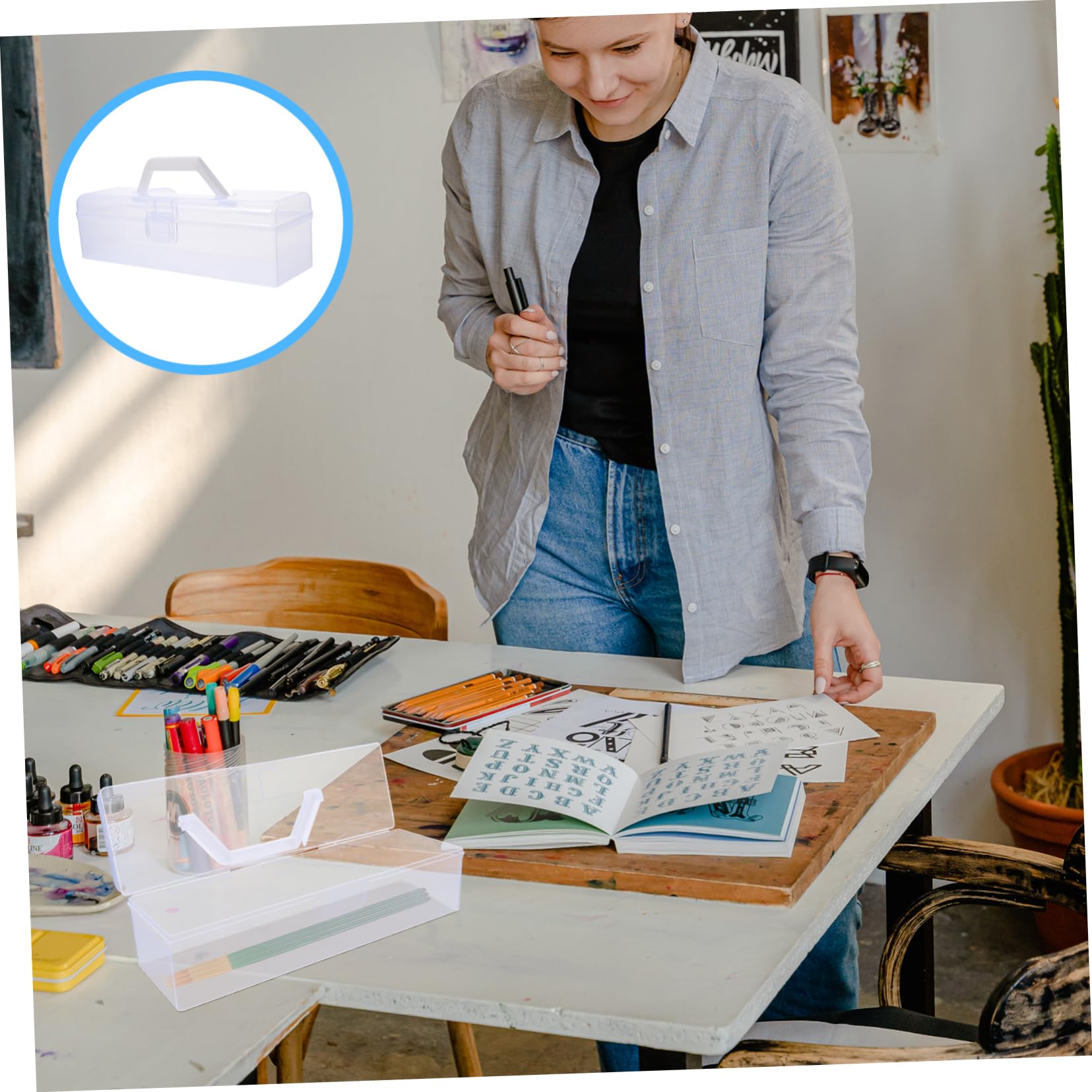 Gogogmee Calligraphy Tool Organizer Tool Storage Case Storage Container Handles