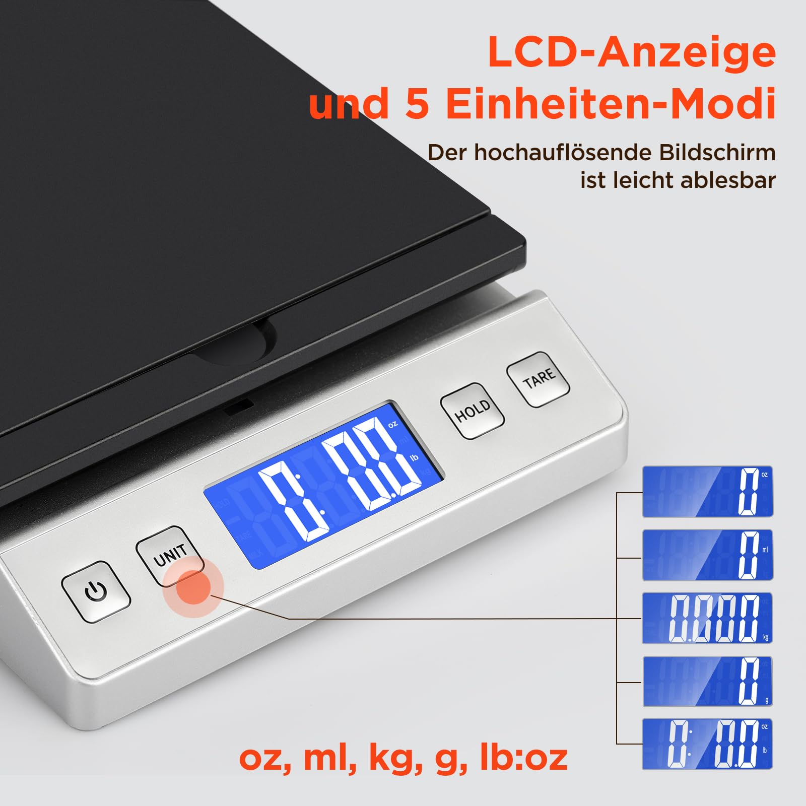 Briefwaage, Paketwaage bis 30kg/2g Genauigkeit Digitalwaage mit Halte/Tara Funktion, Präzise Klappbriefwaage Postwaage für Briefe und Pakete