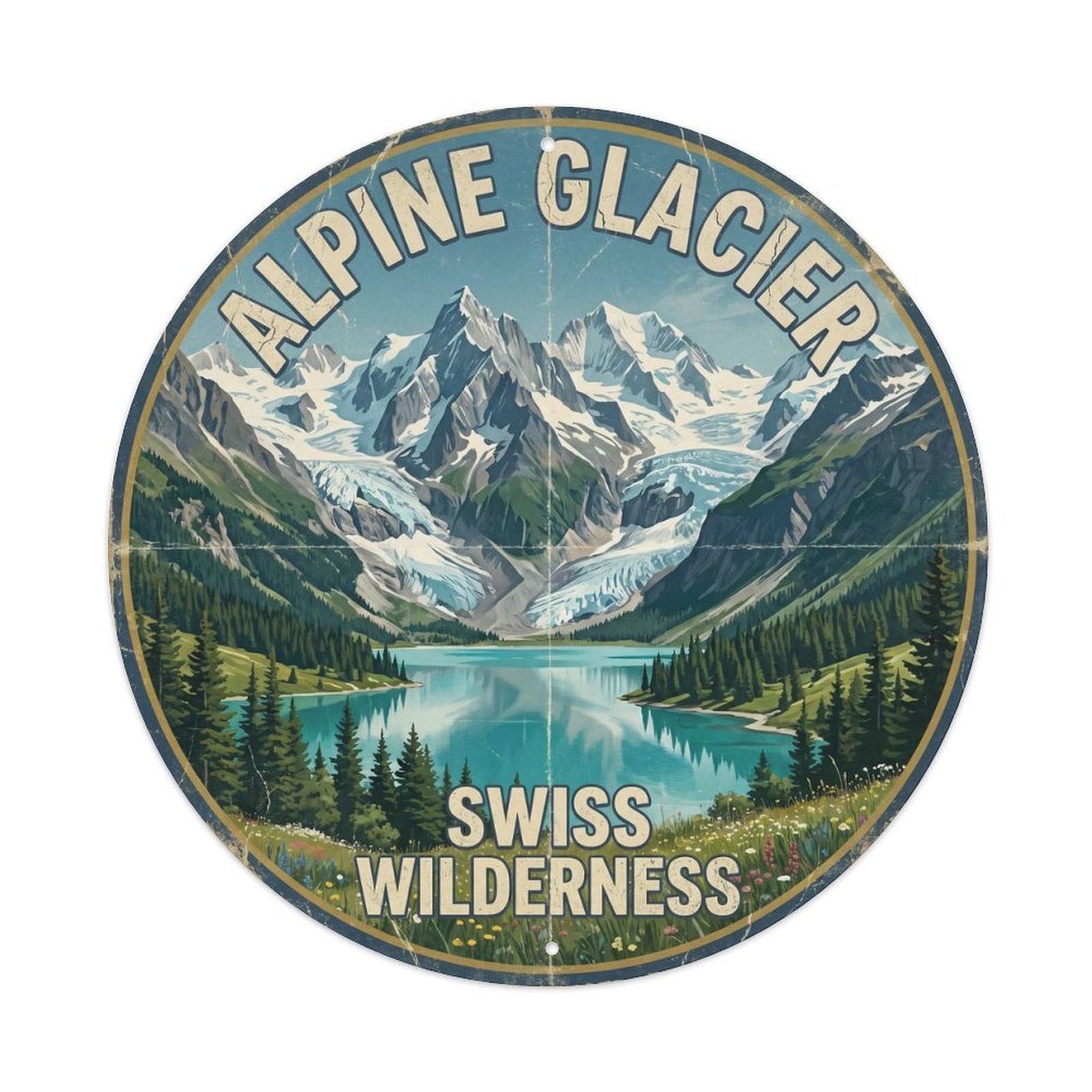 Vintage Travel Alps Mountain Glacier Swiss Metal Tin Sign