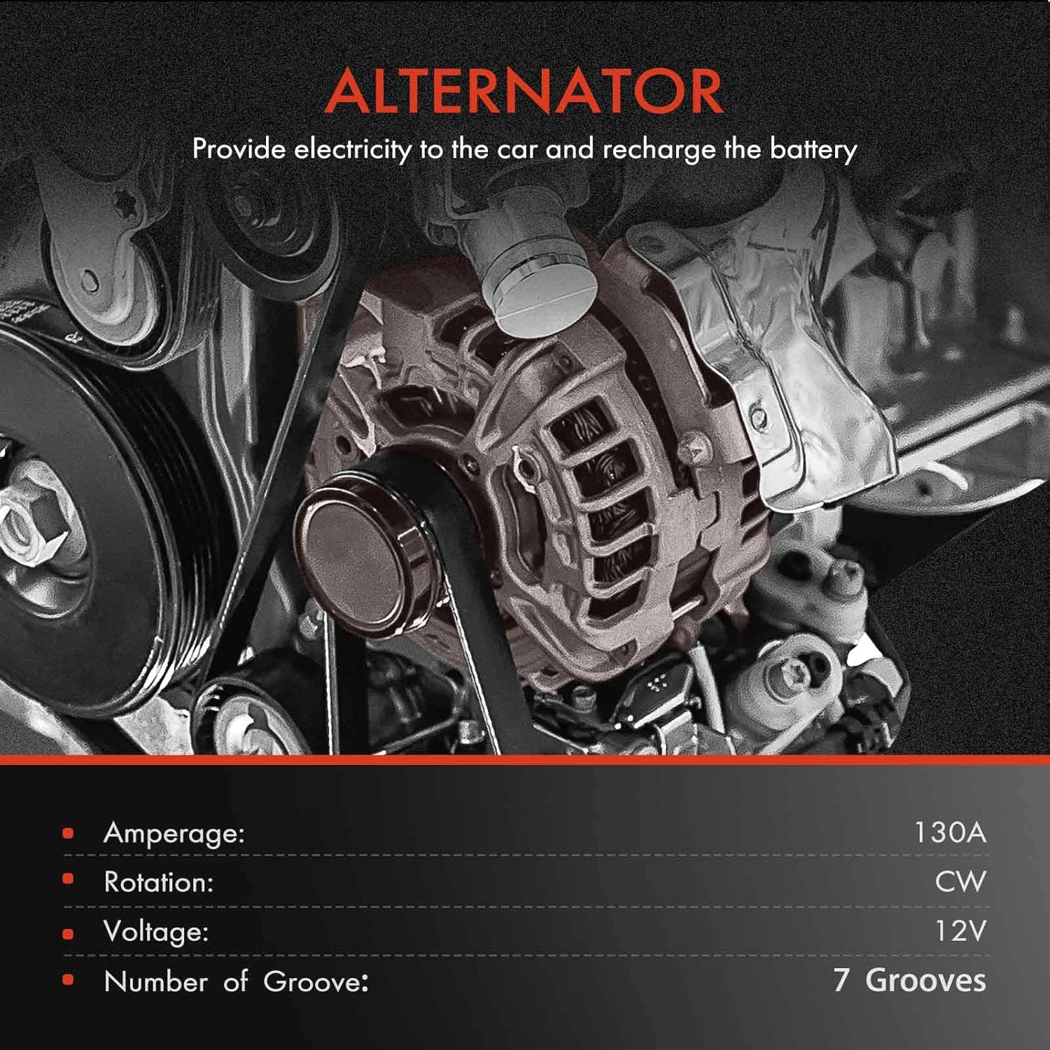 A-Premium Alternator Compatible with Lexus GS300 2006, GS350 2007-2011, IS250 Sedan 2010-2013, IS350 Sedan 2010-2013, 150 Amp 12V CW 7-Groove Pulley, Replace# 104210-2051