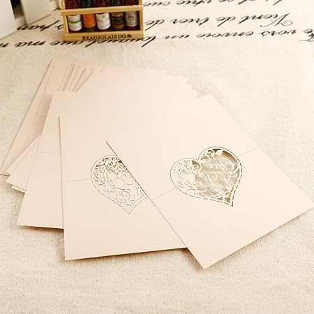 Amazon Vivavast ロマンチックハート 透け彫りデザイン ウェディング席札 結婚式グリーティングカード 手作りセット シャンペン 25枚 グリーティングカード 文房具 オフィス用品
