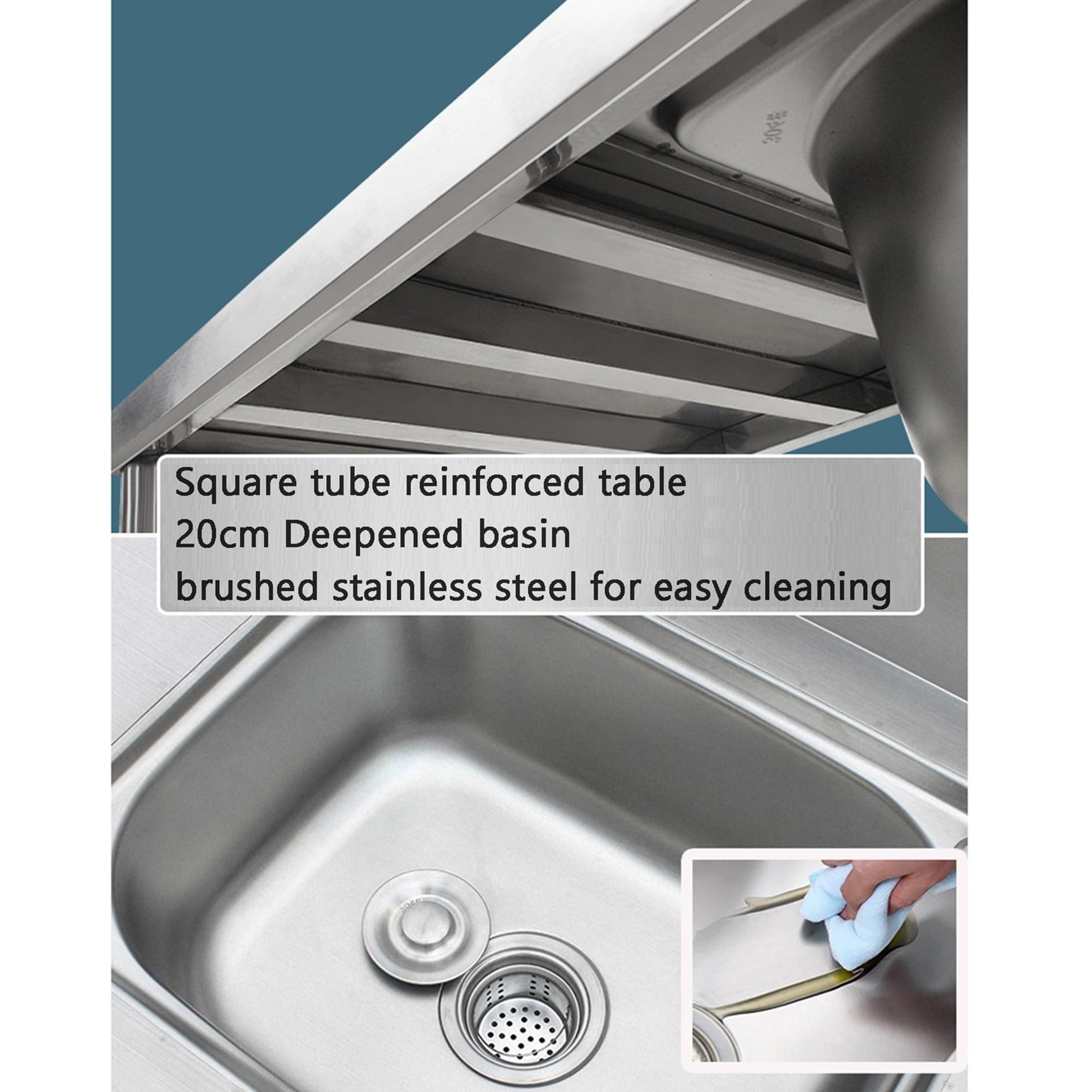 Outdoor Spüle Spültisch Gastro 2 Becken Edelstahl Mobiles Waschbecken Freistehende Spülbecken Kitchen Sink Arbeitsplatte Ausgussbecken mit Armatur für Außen Werkstatt Pantryküche Camping Garten Küche