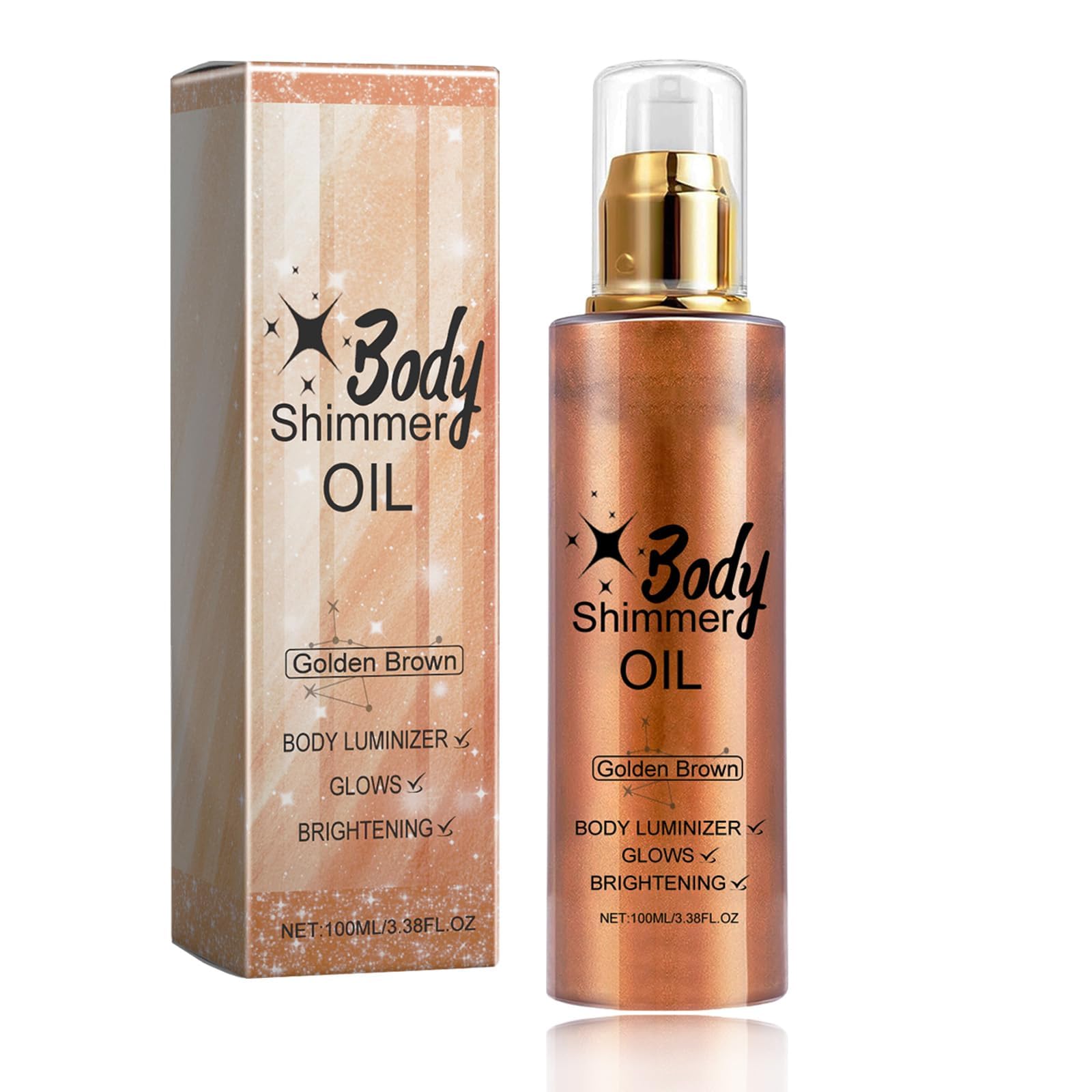 KASTWAVEBody Highlight Oil, Waterproof Long Lasting, Non-sticky, Natural Body Moisturizing Oil, Illuminates Skin with Finishing Touch of Shimmer for Glowing Skin, Golden Brown, 100ml