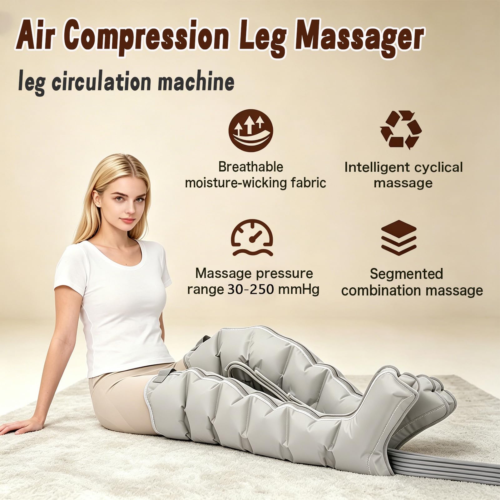 Presoterapia en Casa, Botas Presoterapia Piernas con 6 Camaras, 6 Modos Combinados & Presión 30-250 mmHg Smart, Timer 0-30 Min, Masajeador Piernas para Dolor Muscular & Relajación