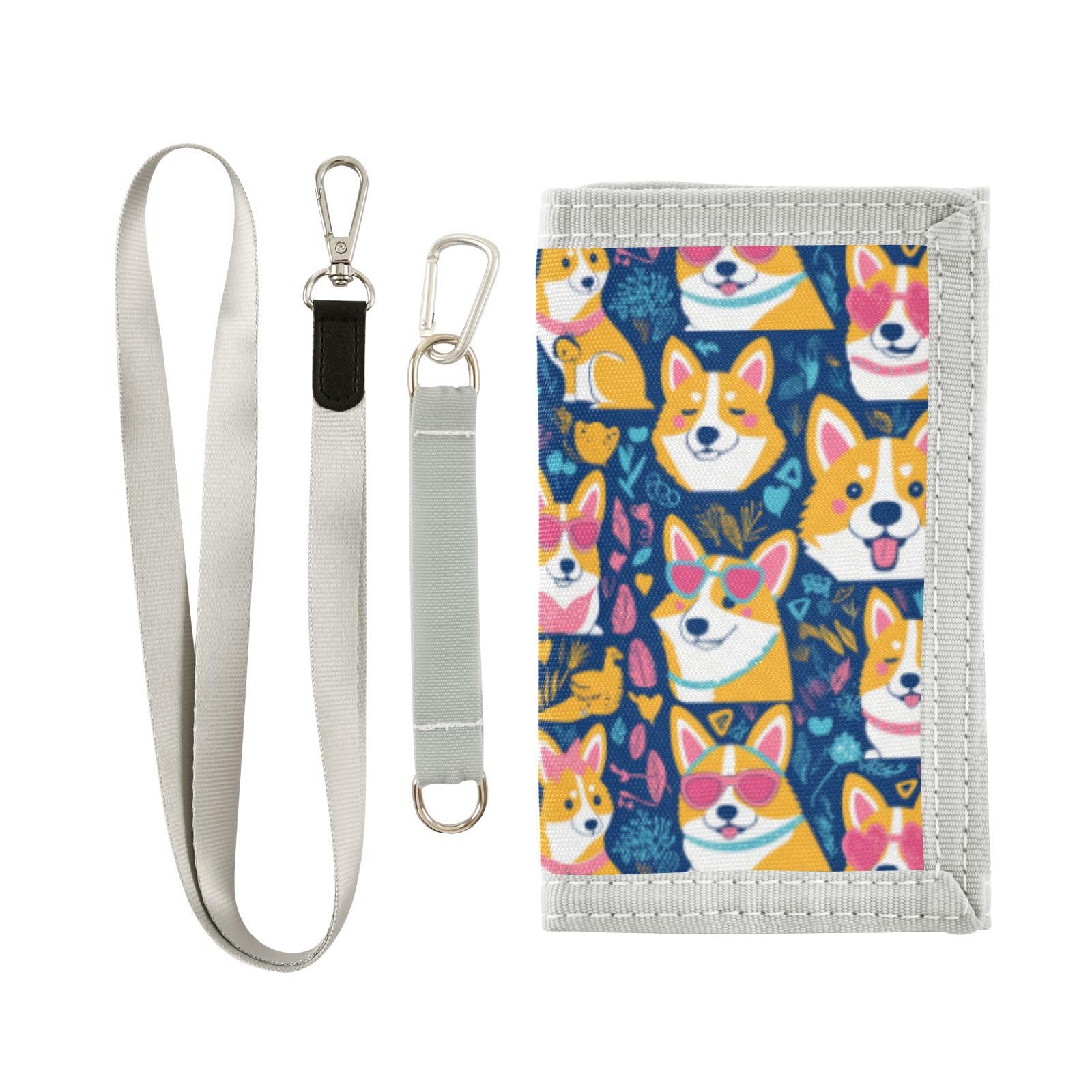 Wusikd Funny Dog Kids Wallet for Boys Girls Corgi Leaves Toddler Trifold Wallet Novelty Wallet for Teens Women Men