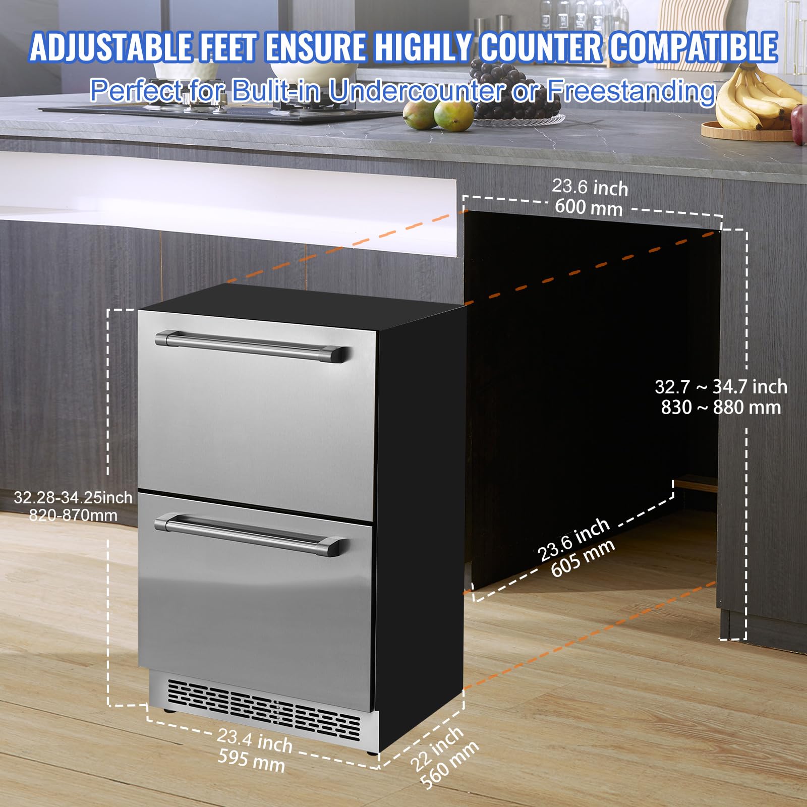 Happybuy 24" Undercounter 2-Drawer Wine Fridge, Dual Temperature Zones, 4.87 Cu.Ft, Waterproof For Indoor/Outdoor, Home & Commercial Use on Fridge.com - View 5