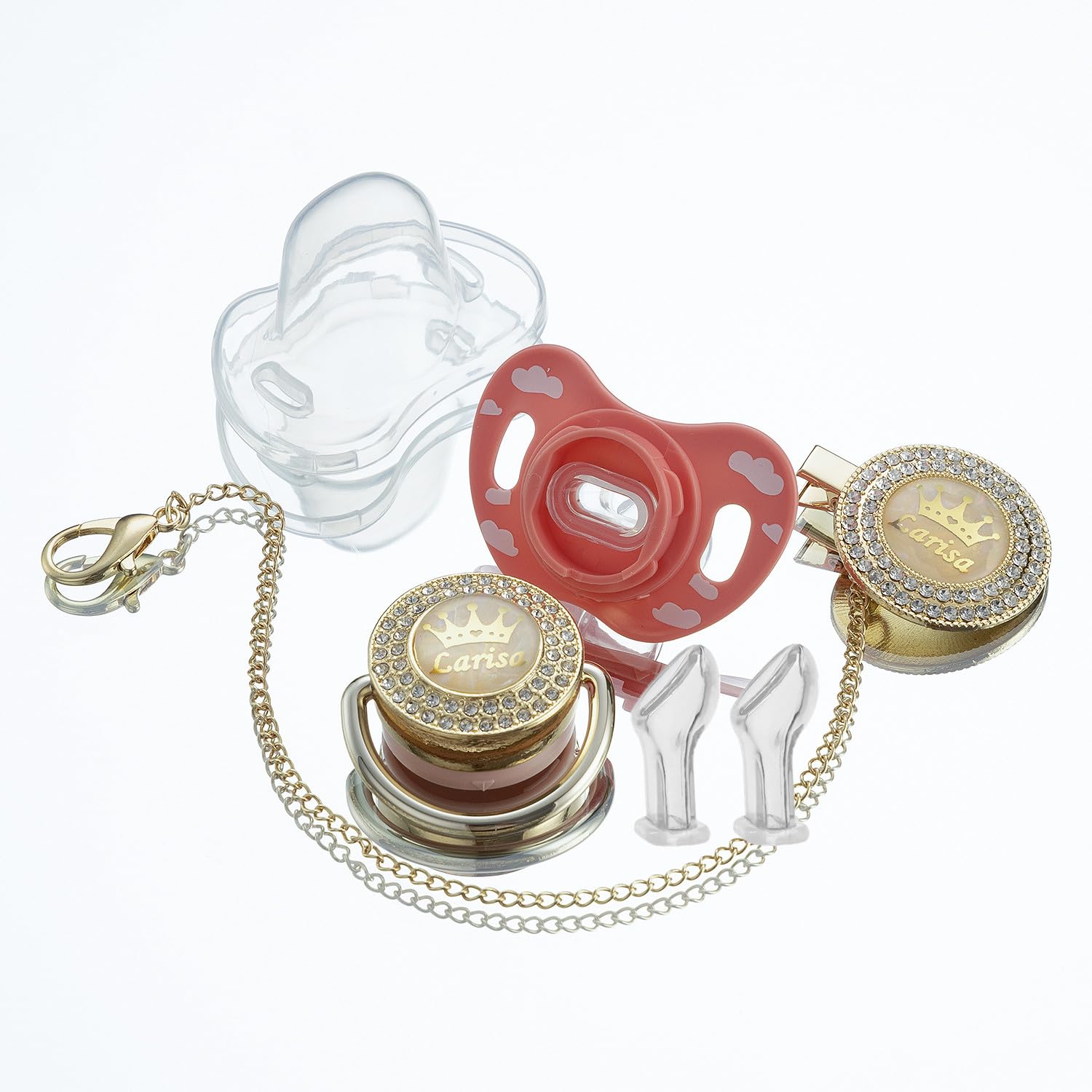 Bling Custom Bling Detachable Pacifiers Bring 3 Replacement Silicone Teat Include All Size for Boy Girl Baby Shower Gift