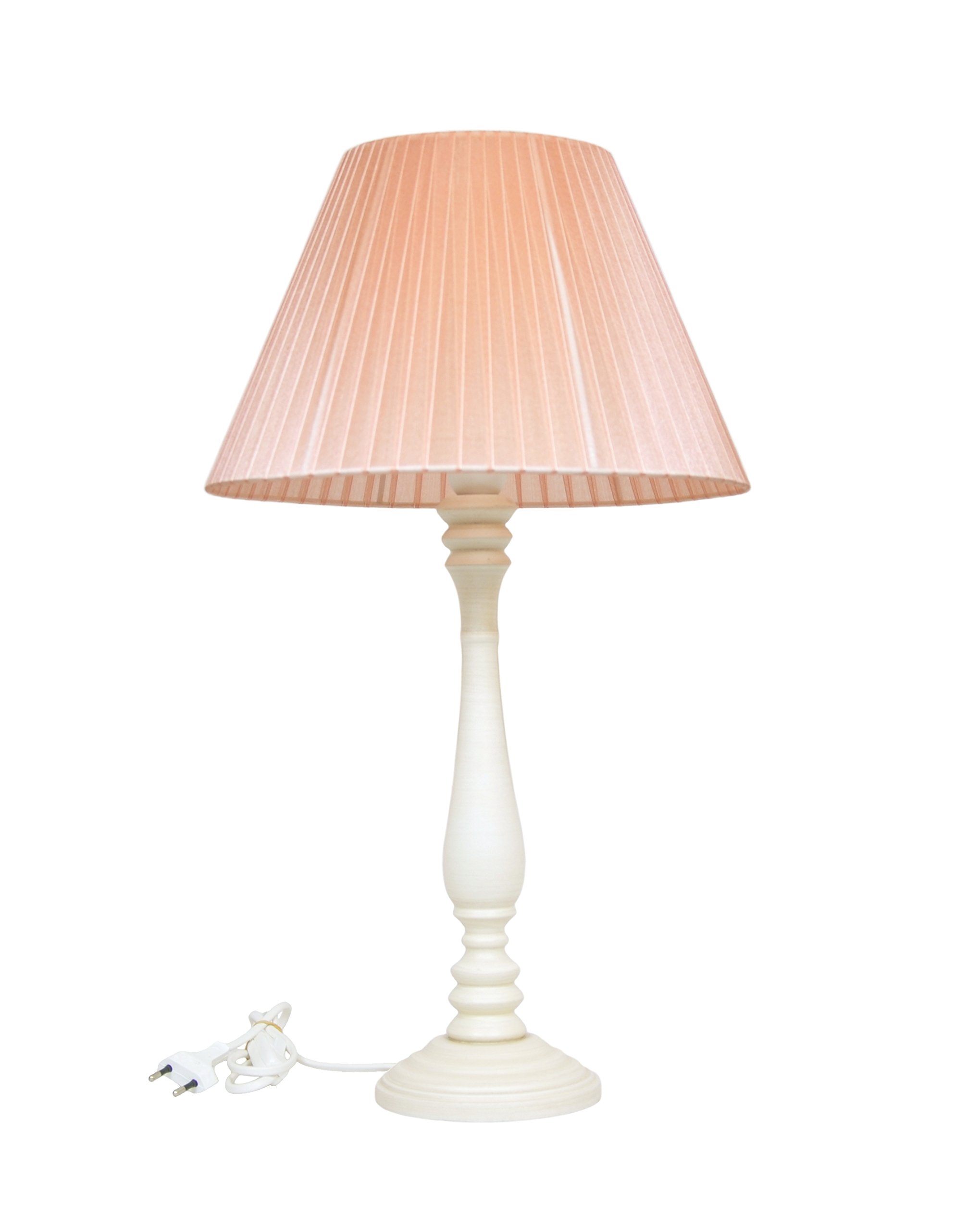 Lámpara grande Lume de madera Marfil de mesa Tulipa Rosa Salmón Tela plisado H 60 cm)