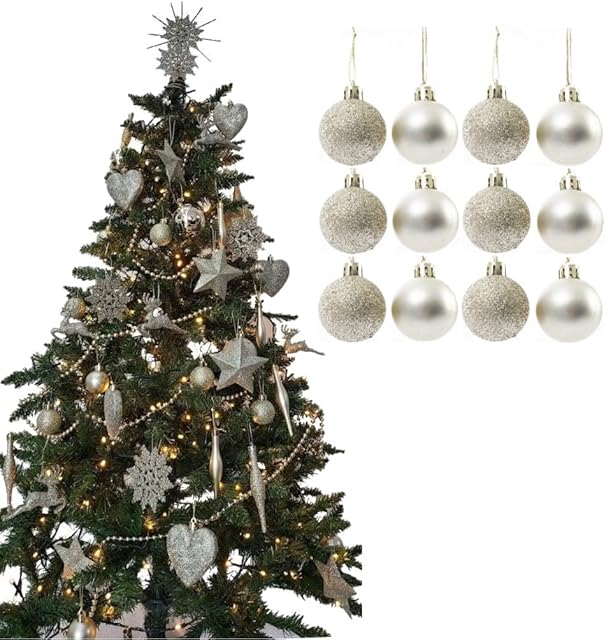 Simply Products Christmas Tree Decoration Baubles 3.8cm - Great Christmas Tree Hanging Ball Decorations, Matte & Glitter Baubles Pack of 12 - 3.8cm (Champagne (Gold) Matte & Glitter)