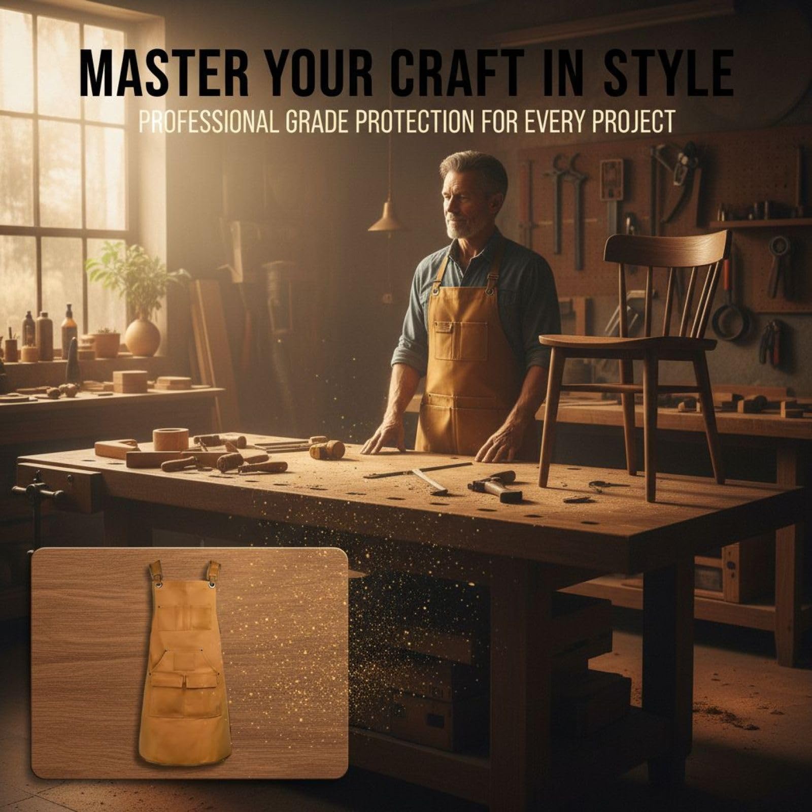 Gewachste Arbeits-Schürze, robuste Schreinerschürze mit Werkzeugtaschen, verstellbaren Trägern, braun, für Werkstatt und Heimwerken, große Größe, 30,7 x 25,6 in