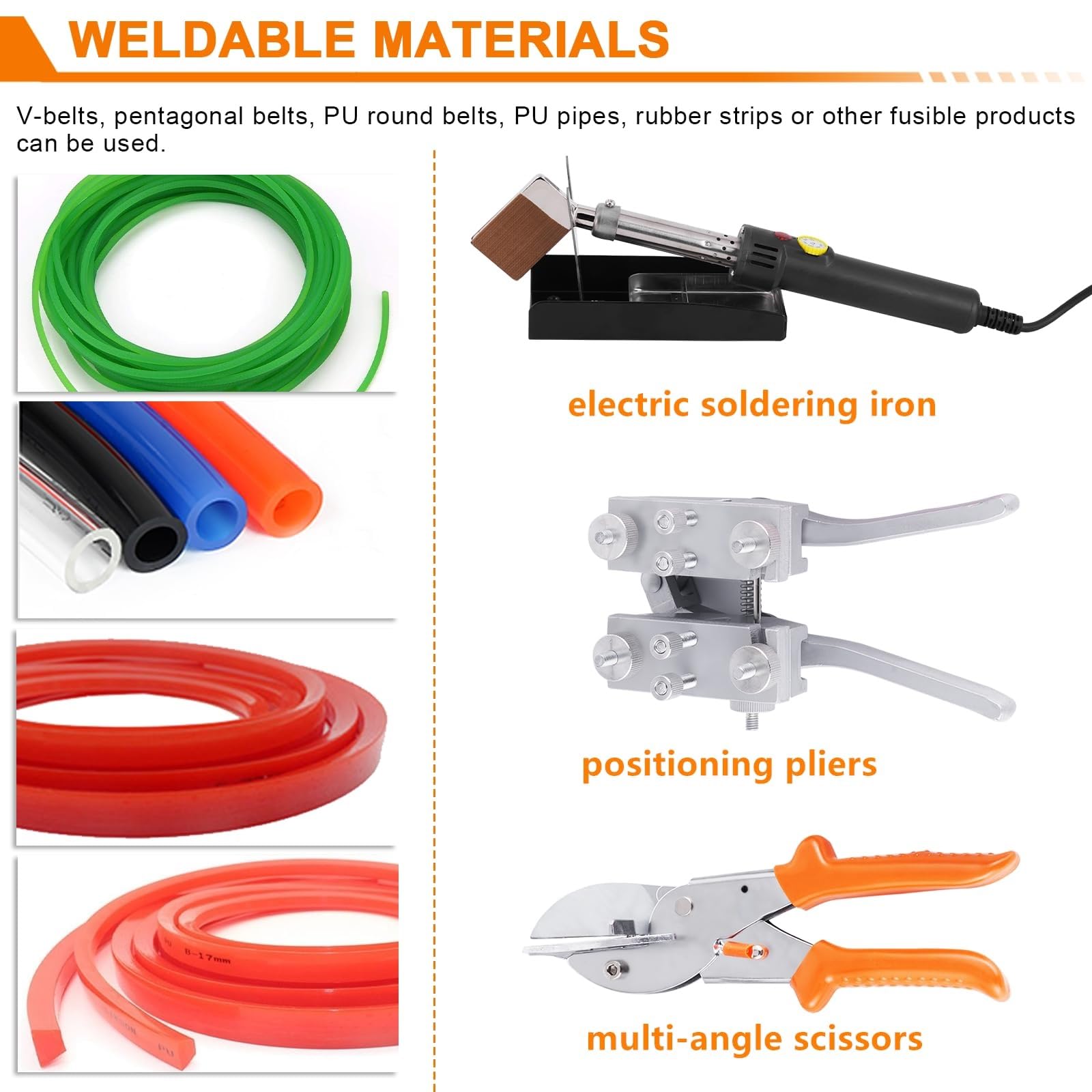 Soudeuse de courroies rondes en PU, kit de soudure de courroies rondes 200W avec ciseaux, fer à souder, connecteurs thermofusibles pour courroies en polyuréthane, courroies trapézoïdales