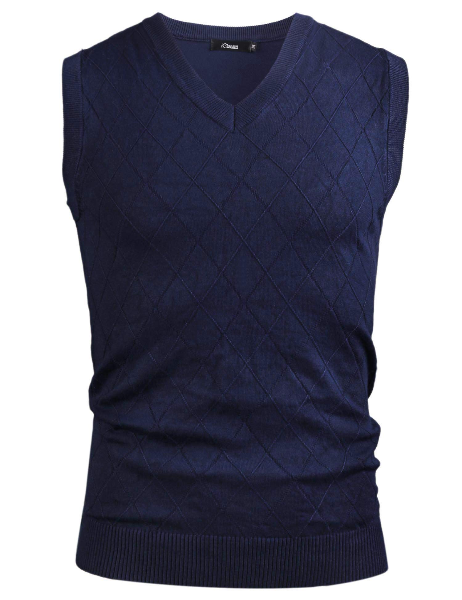 iClosam Gilet Maglione da Uomo Inverno Gilet V-Collo Cotone Casual Pullover Smanicato Maglia Sweater Felpa Men