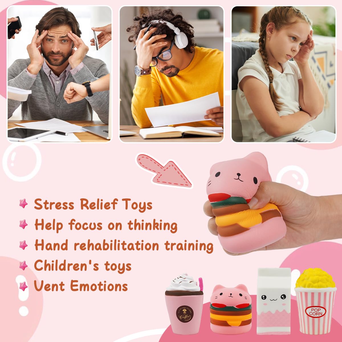 4 sztuki zabawek z płynami do jedzenia, antystresowe zabawki Squishy, Kawaii miękkie zabawki sensoryczne Fidget, powolne wzrastanie, zabawki sensoryczne, antystresowe zabawki Fidget dla dziewcząt i