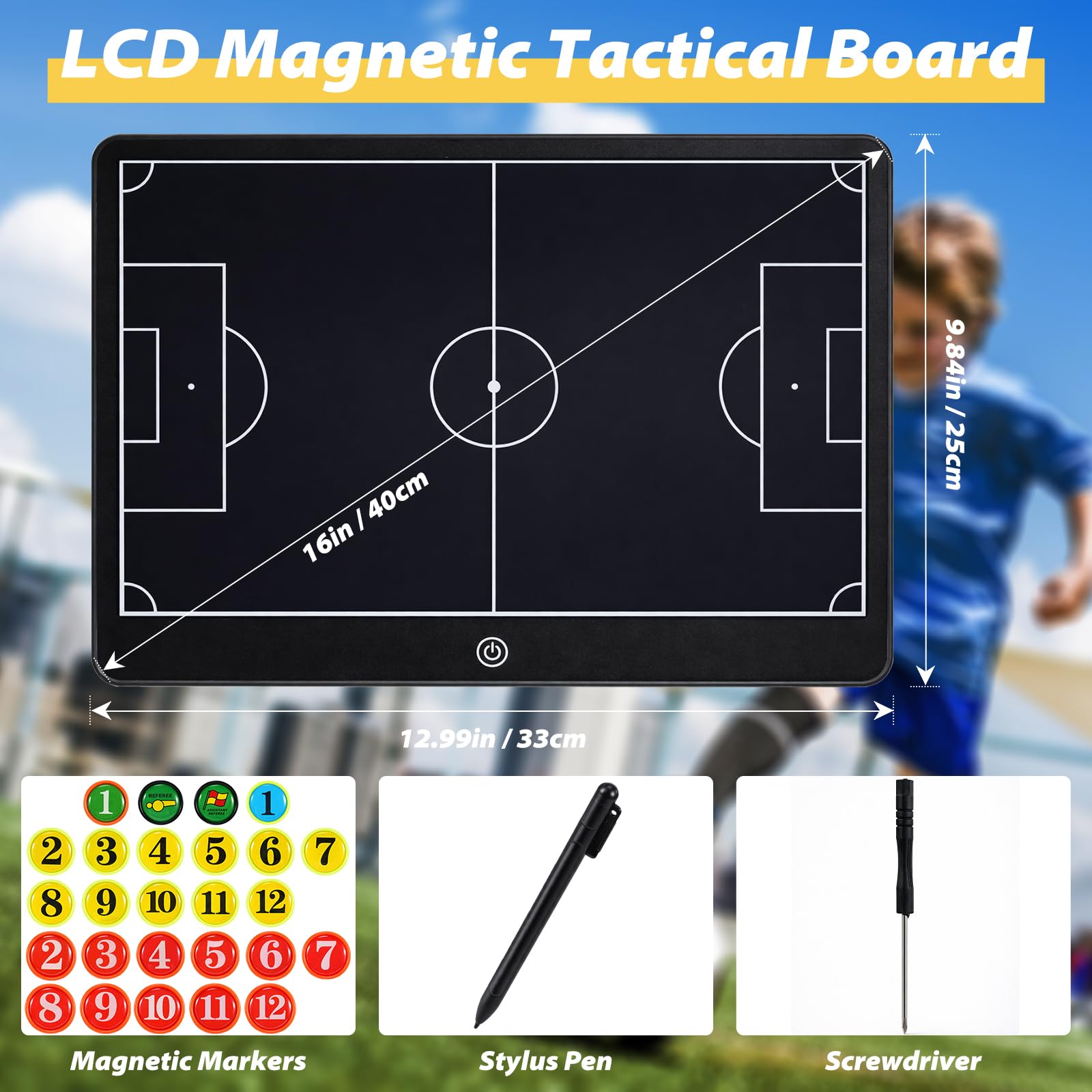 Tableau Tactique Football Magnétique, Bestcool 16 Pouces LCD Tableau Football Tactique avec Stylo et Magnétique Marqueur pour Entraînement, Planification Stratégique pour Football Compétition