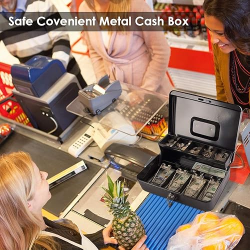 Miniatura 6 de KYODOLED Caja de dinero con cerradura con cerradura, caja de dinero con bandeja para efectivo, caja fuerte con cerradura con llave, organizador de