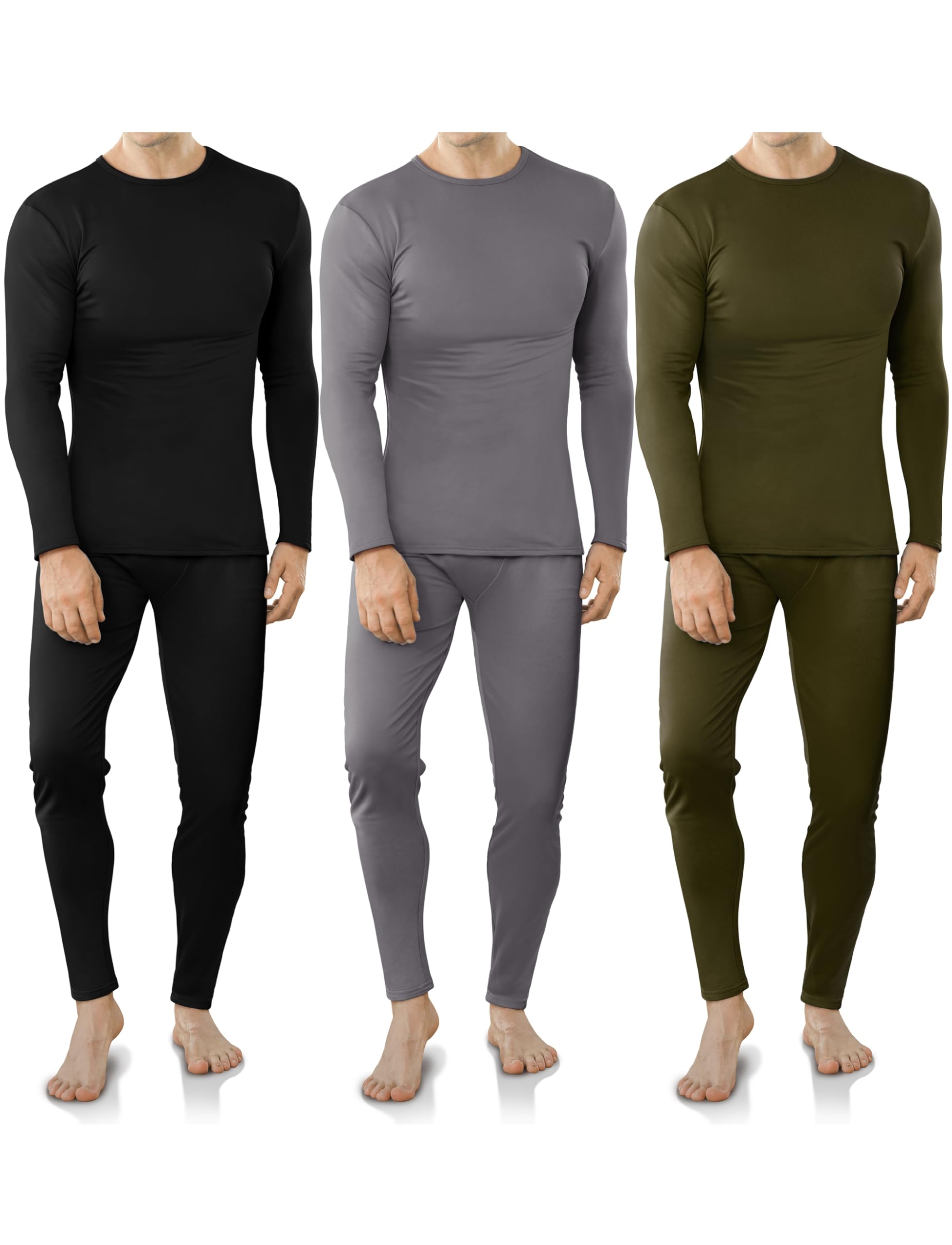 3 Set Thermal Underwear for Men Fleece Lined Long Johns Mens Cold Weather