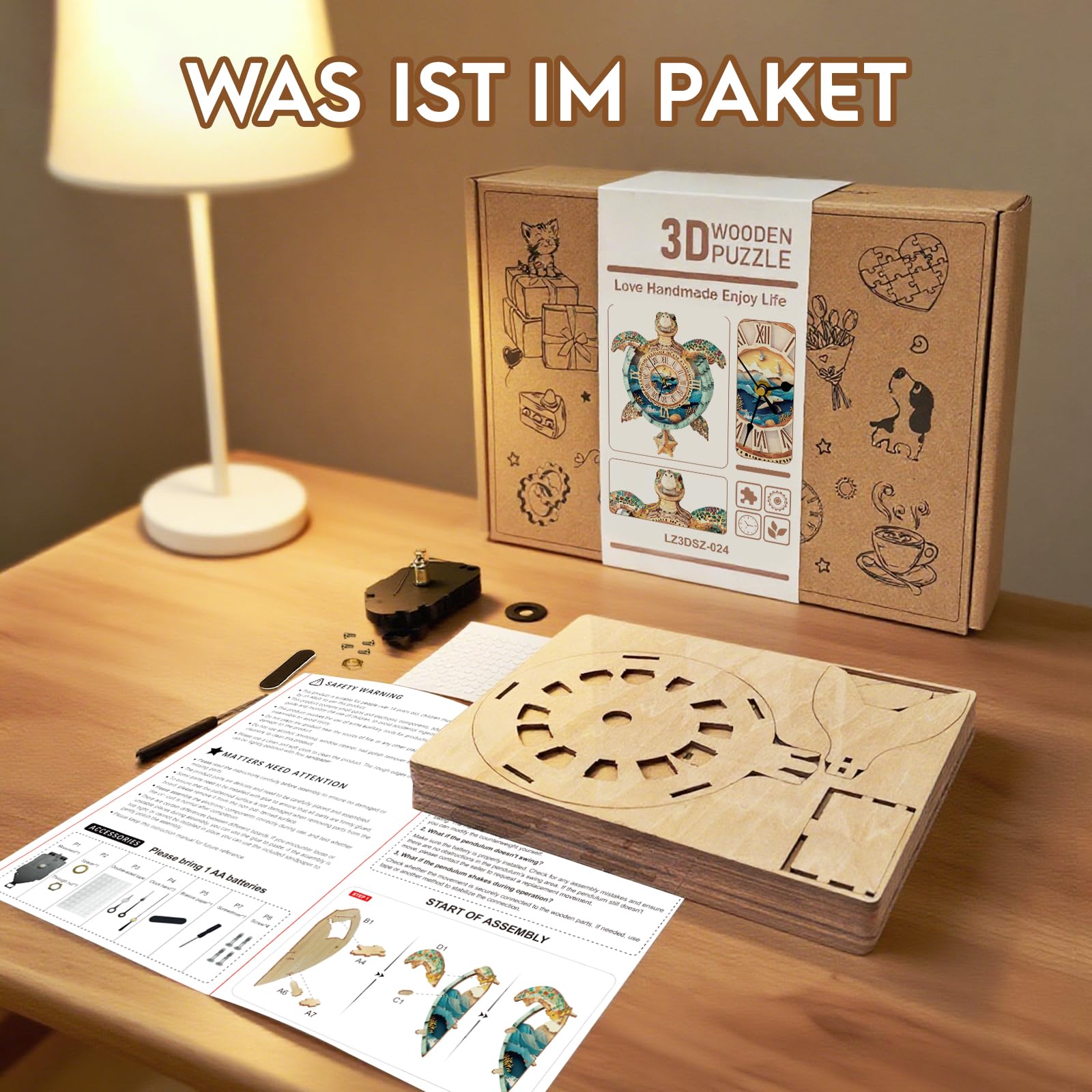 3D Holzpuzzle Erwachsene, Schildkröte Uhr 3D Puzzles Mit funktionaler Uhr (26,2cm*30,4cm), Schreibtisch/Wand Wohndeko, Geschenke für Freunde/Familien Spieleabend