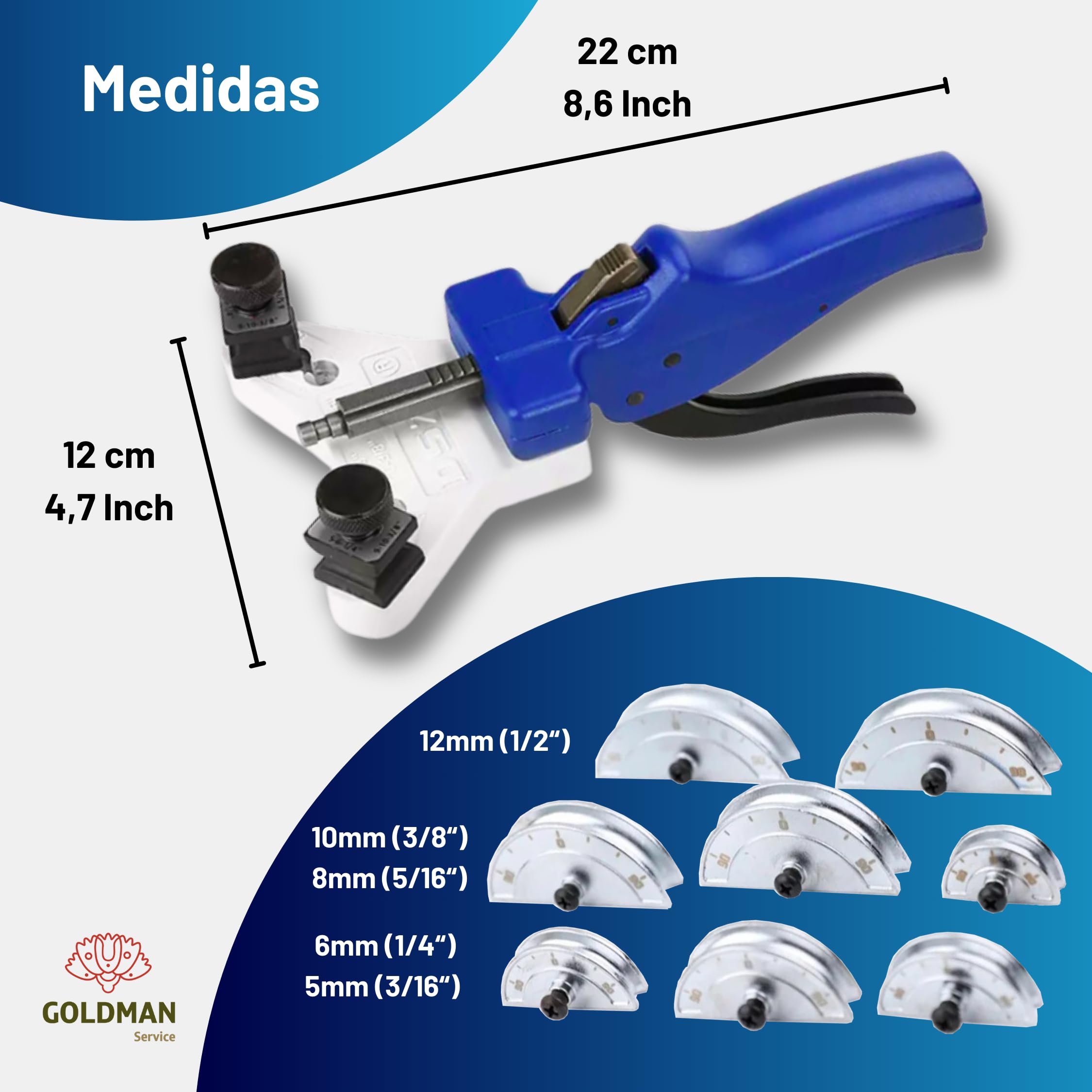 GOLDMAN SERVICE - Dobladora de Tubos Manual para Tubo de Cobre de Aire Acondicionado y Ventilación con Corta Tubos. (5 a 12 mm)