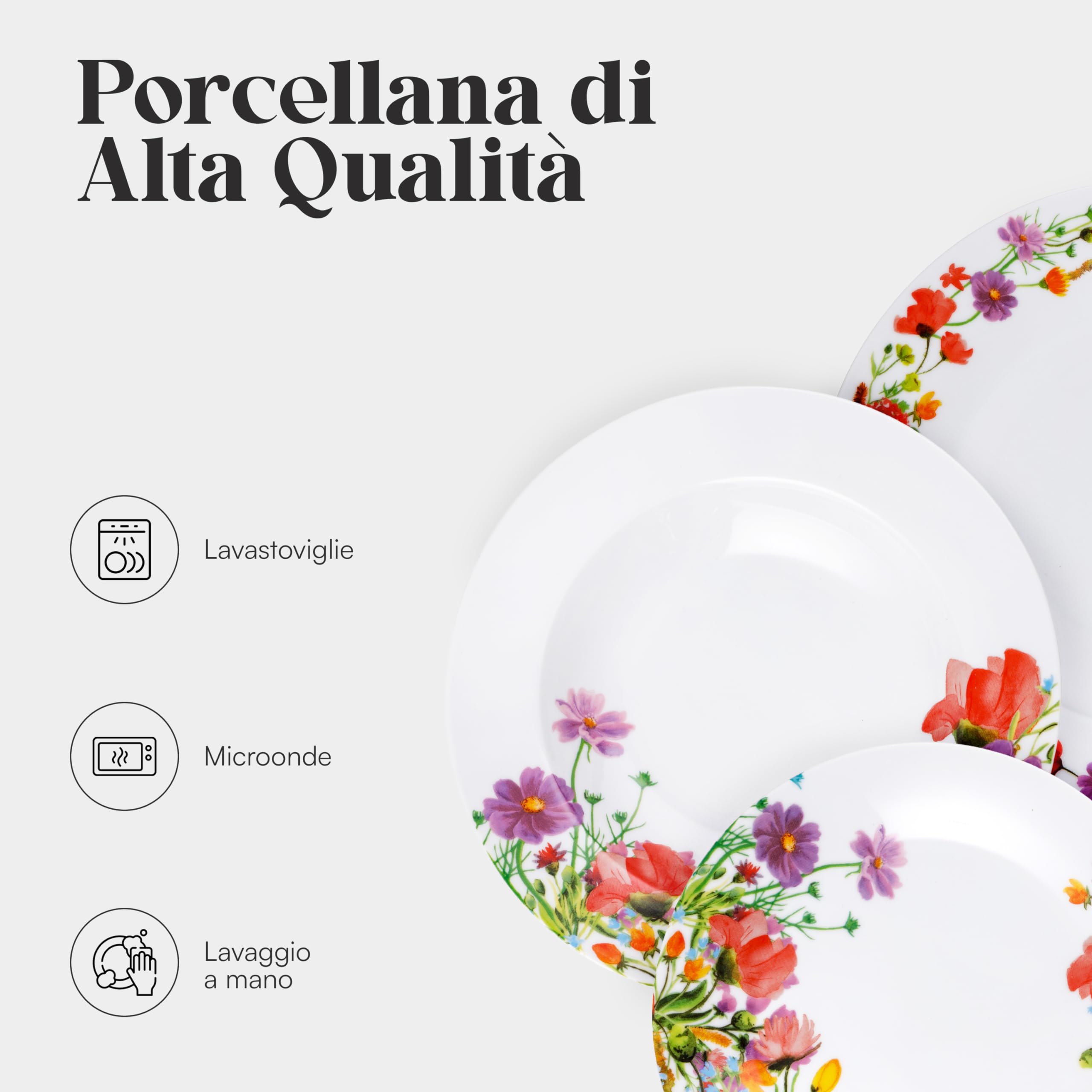 Servizio Piatti 18 Pezzi MA MAISON Serie Home - Porcellana Bianca Per 6 Persone, Microonde E Lavastoviglie