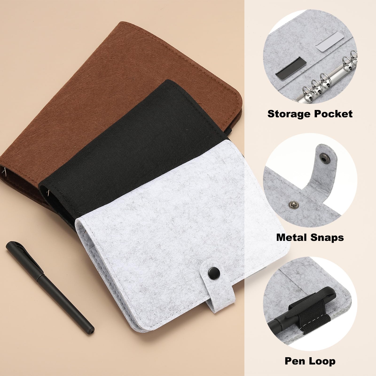 A6 Filz Notizbuch Binder Orange - 6-Ring System Mit Elastischem Band