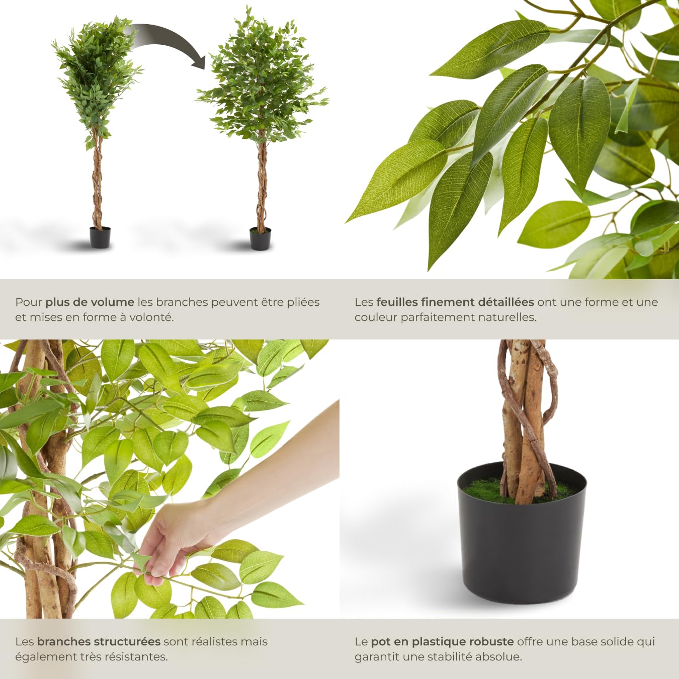tectake® Plante Artificielle Ficus Artificiel 180cm Fausse Plante Interieur Arbre Vert Arbre Artificiel Décoration Maison idéal pour Décoration Salon Chambre Cuisine Dressing Chambre Enfant Bureau