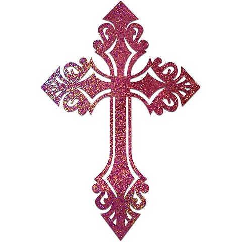 Damask Cross Decal Vinyl Sticker Auto Car Truck Wall Laptop | Pink Holographic | 3.5