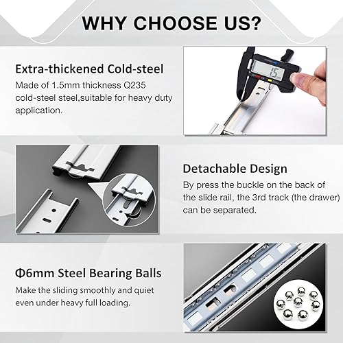 Miniatura 7 de REGUDA Pasillos de extensión completa con bloqueo de alta resistencia con cerradura de 12, 14, 16, 18, 20, 22, 24, 26, 28, 30, 32, 34, 36, 38, 40