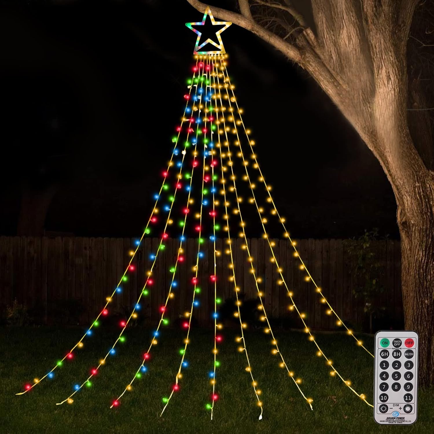 ZTX Christmas Decorations Outdoor Star Lights,320 LED 11Ft Christmas Tree Toppers Lihgts with Remote,11 Lighting Modes Waterfall Star String Light for Wedding,Halloween Party (Color Change)