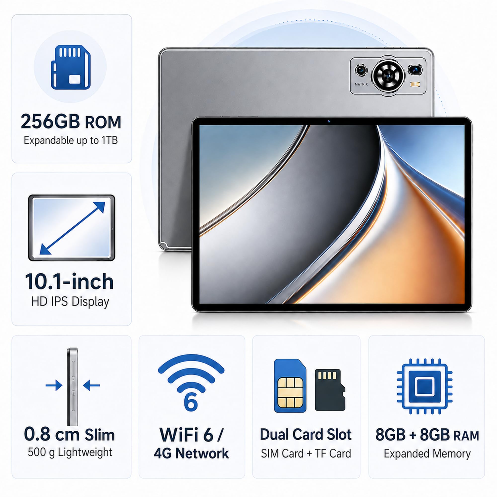 Tablet 10,1 Zoll Android 15 mit Tastatur und Maus, 16GB RAM 256GB ROM, 4G LTE, WLAN 6, Octa-Core, 8000mAh Akku, IPS HD Display, USB-C