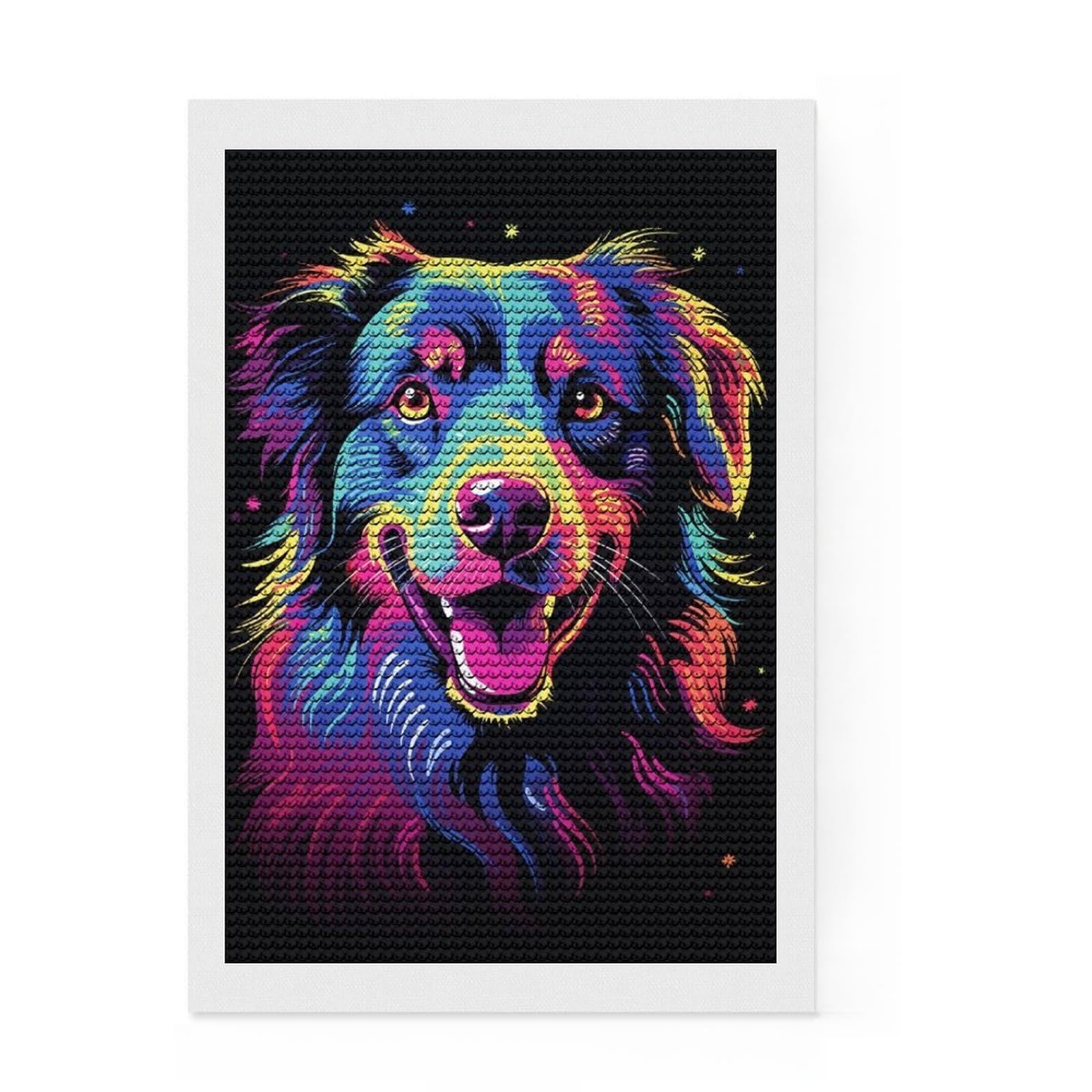 Junmoney Neon Australian Shepherd Diamond Painting Kit 8"x12", Aesthetic Room Decor, Christmas Gift, Farmhouse Decor, Holiday Gift Idea