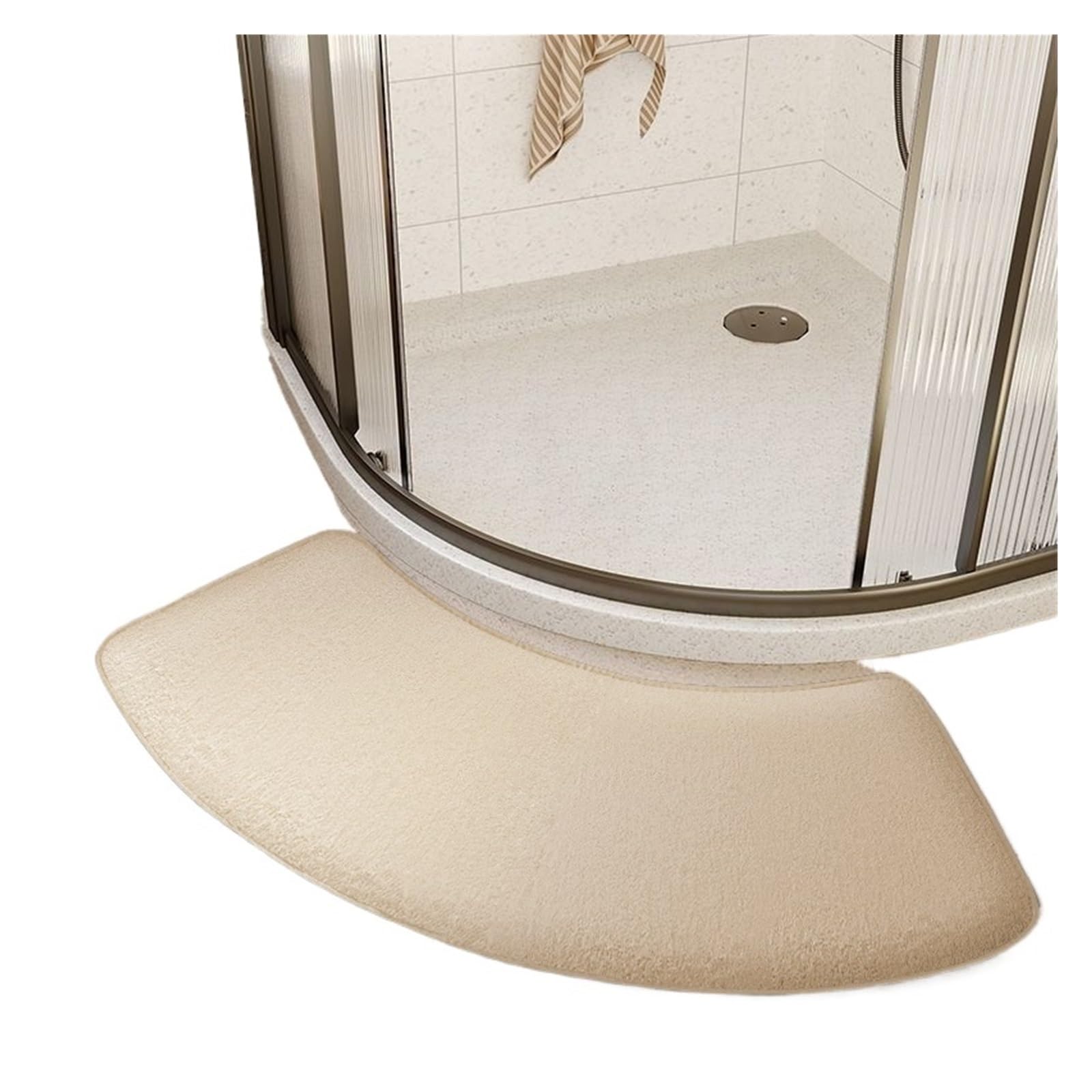 Curved Shower Mat Thickened Bathroom Absorbent Mat Curved Shower Room Door Toilet Foot Non-slip Entrance(Apricot)