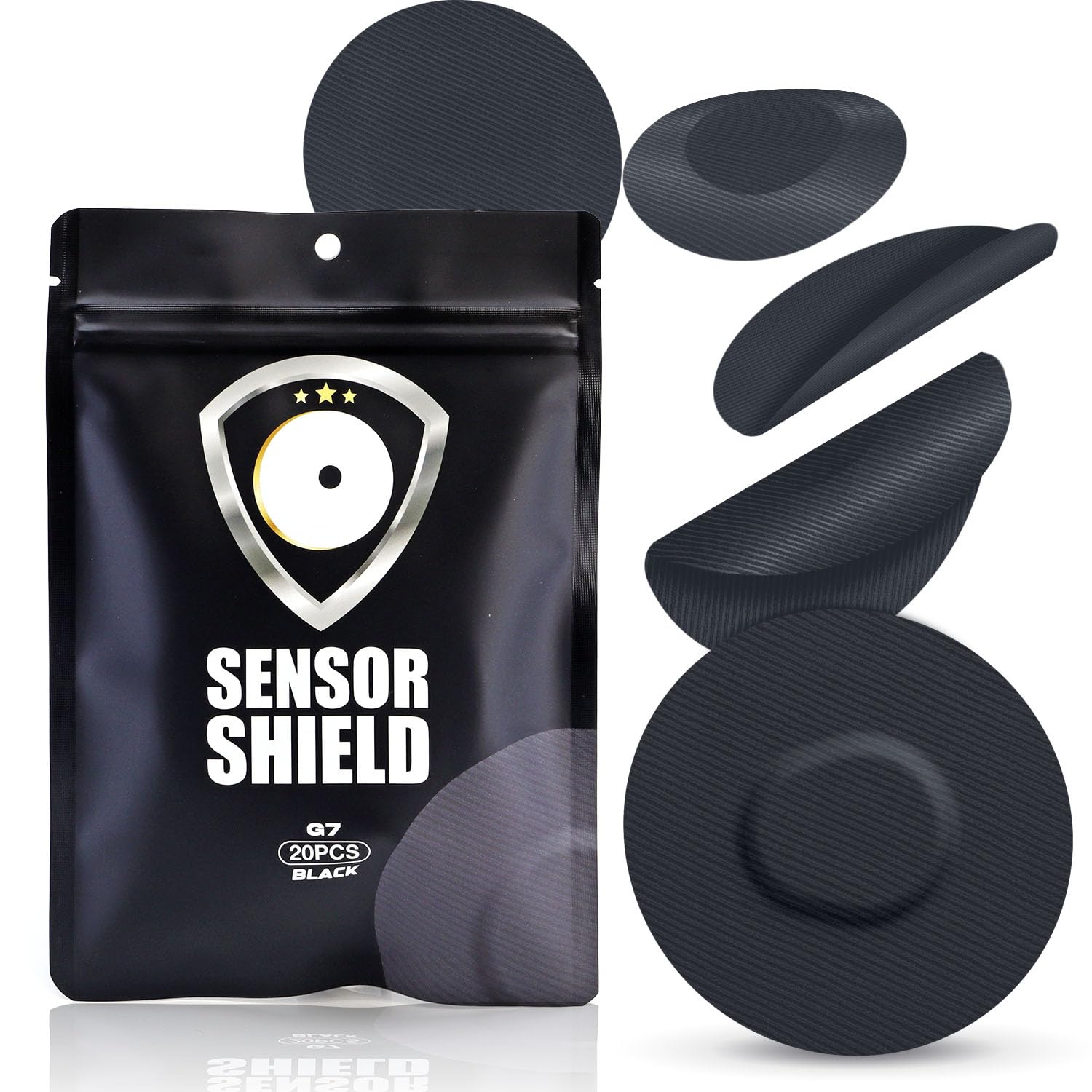 Sensor Shield Premium Adhesive Patches for Dexcom-G7 CGM Sensors, Long Lasting Waterproof & Sweatproof Good for up to 20 Days of Use (Black)