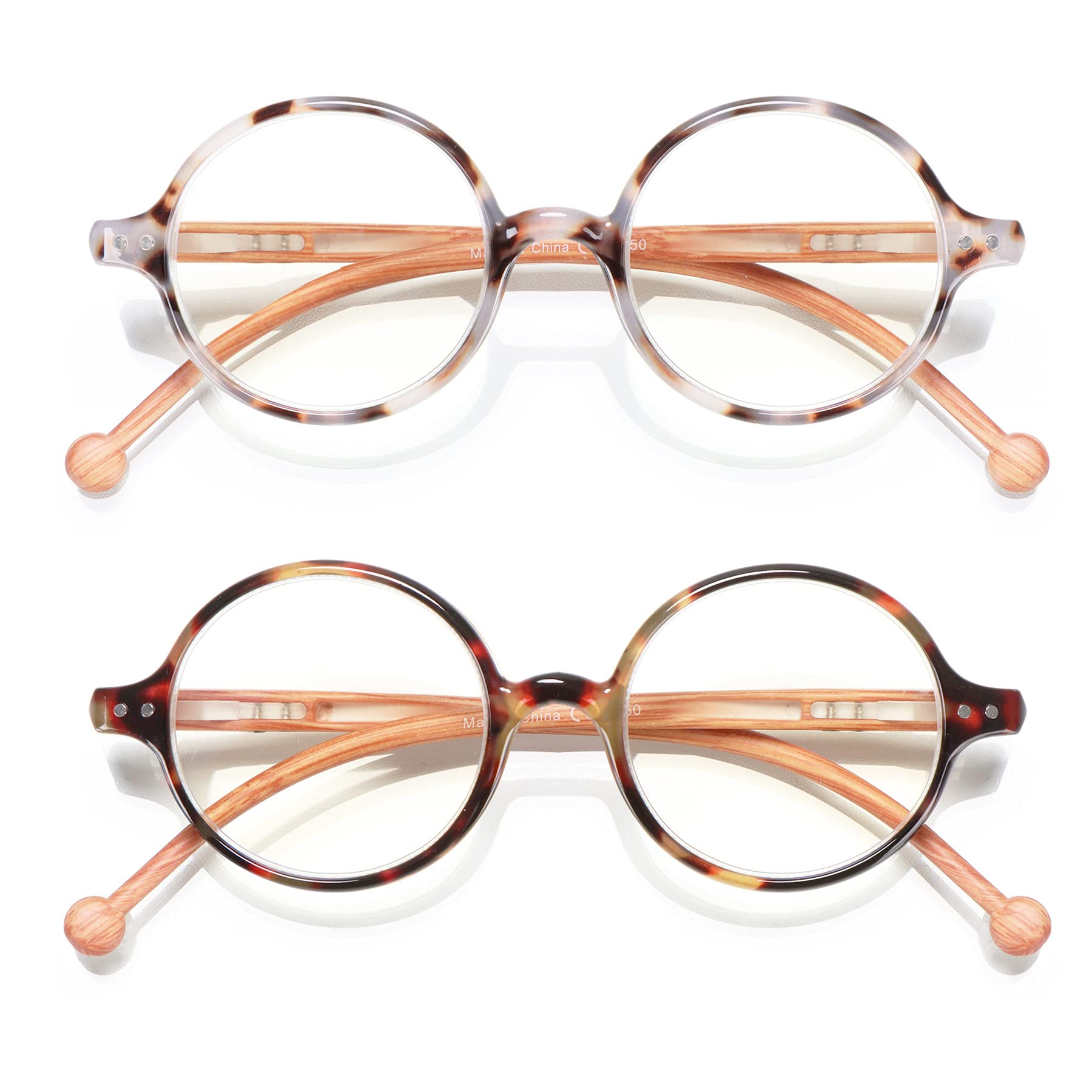 TISHUI Pack de 2 Gafas de Lectura Gafas para Presbicia Hombres Mujeres,Gafas redondas Retro - femeninas de color azul claro
