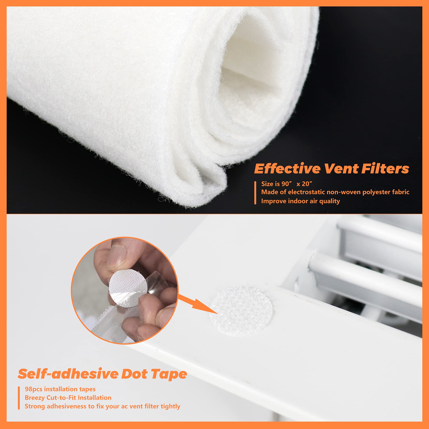GCGOODS Kit completo de filtro de ventilación de aire, medios electrostáticos de 90 pulgadas x 20 pulgadas con cinta de instalación (36 filtros por paquete), filtros de aire para HVAC, AC y