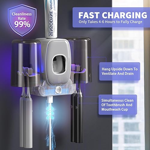 Miniatura 5 de Wekity - Soporte para cepillos de dientes para baños, dispensador automático de pasta de dientes y pasta de dientes, ahorra espacio, soporte para