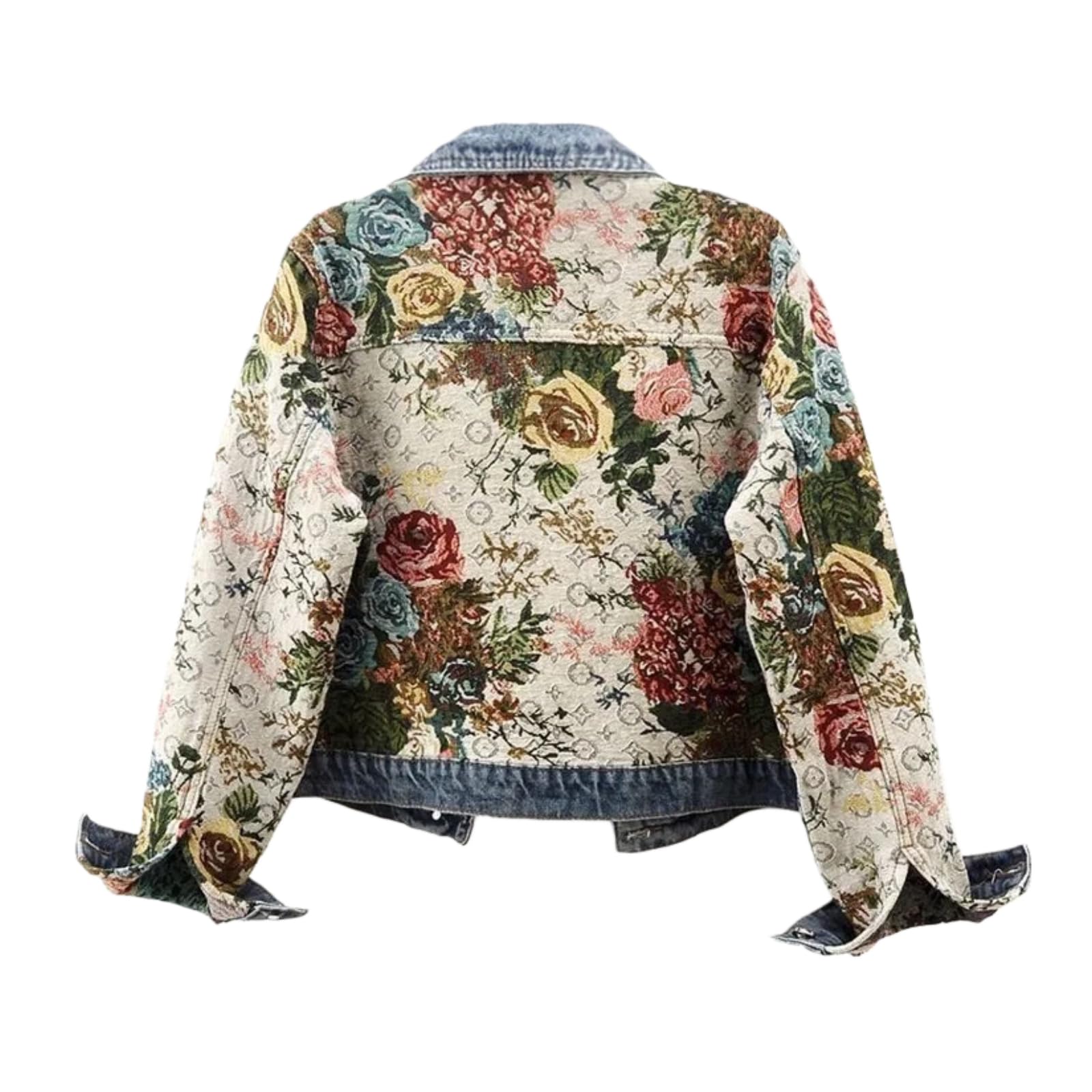 Damen Blumen Denim Jacke, Langärmelige Jacquard Vielseitige Jean Jacken, Floral Print Jeansjacke für Herbst