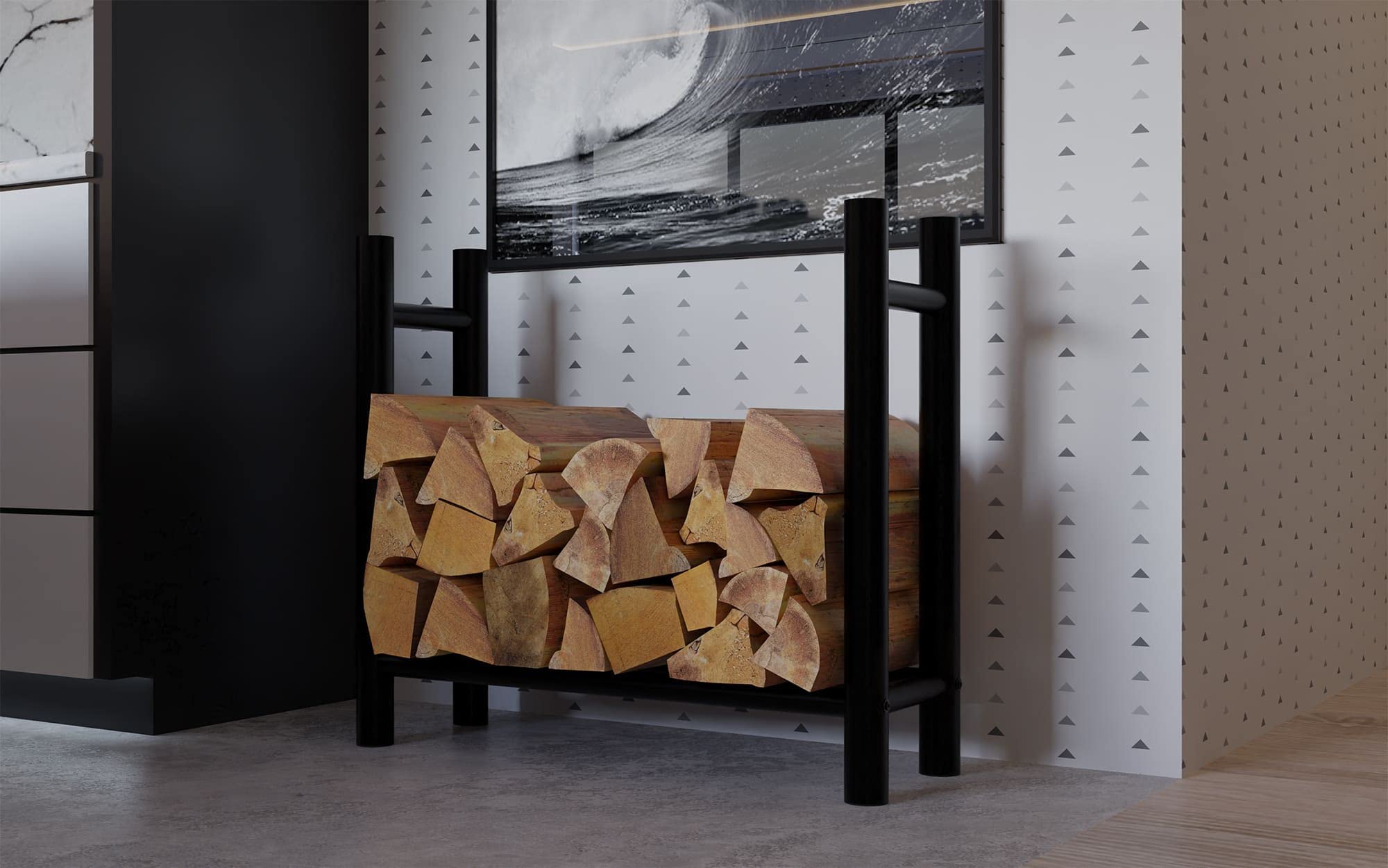 CLP Kaminholzregal Medya I Robuster Kaminholzständer Schwarz Metall I In 5 Größen Verfügbar I Stapelhilfe Für Brennholz, Größe:30x80x80 cm, Form:rund