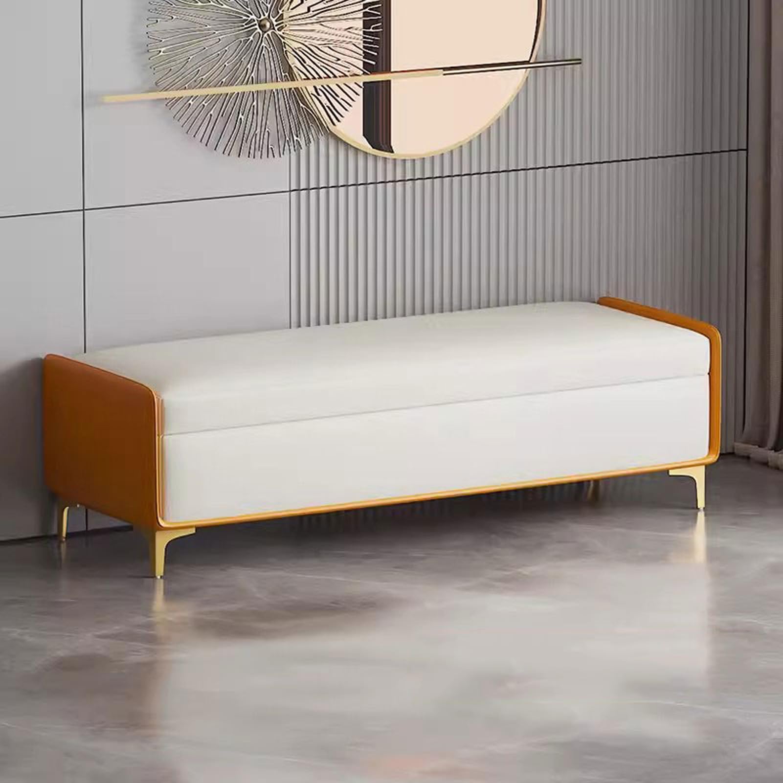 Banc de rangement à chaussures en cuir et métal avec siège rembourré pour l'entrée