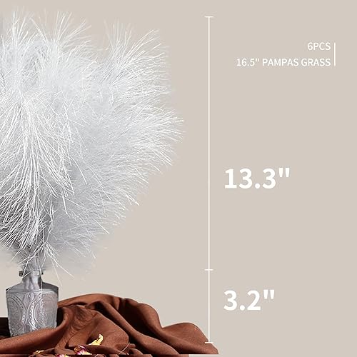 Miniatura 2 de ZIFTY Decoración de Hierba de Pampas Plateada 6 Piezas 17" Pompas Falsas Esponjosas Hierba Pomposa Artificial Flor Falsa Junco Hierba de Caña para