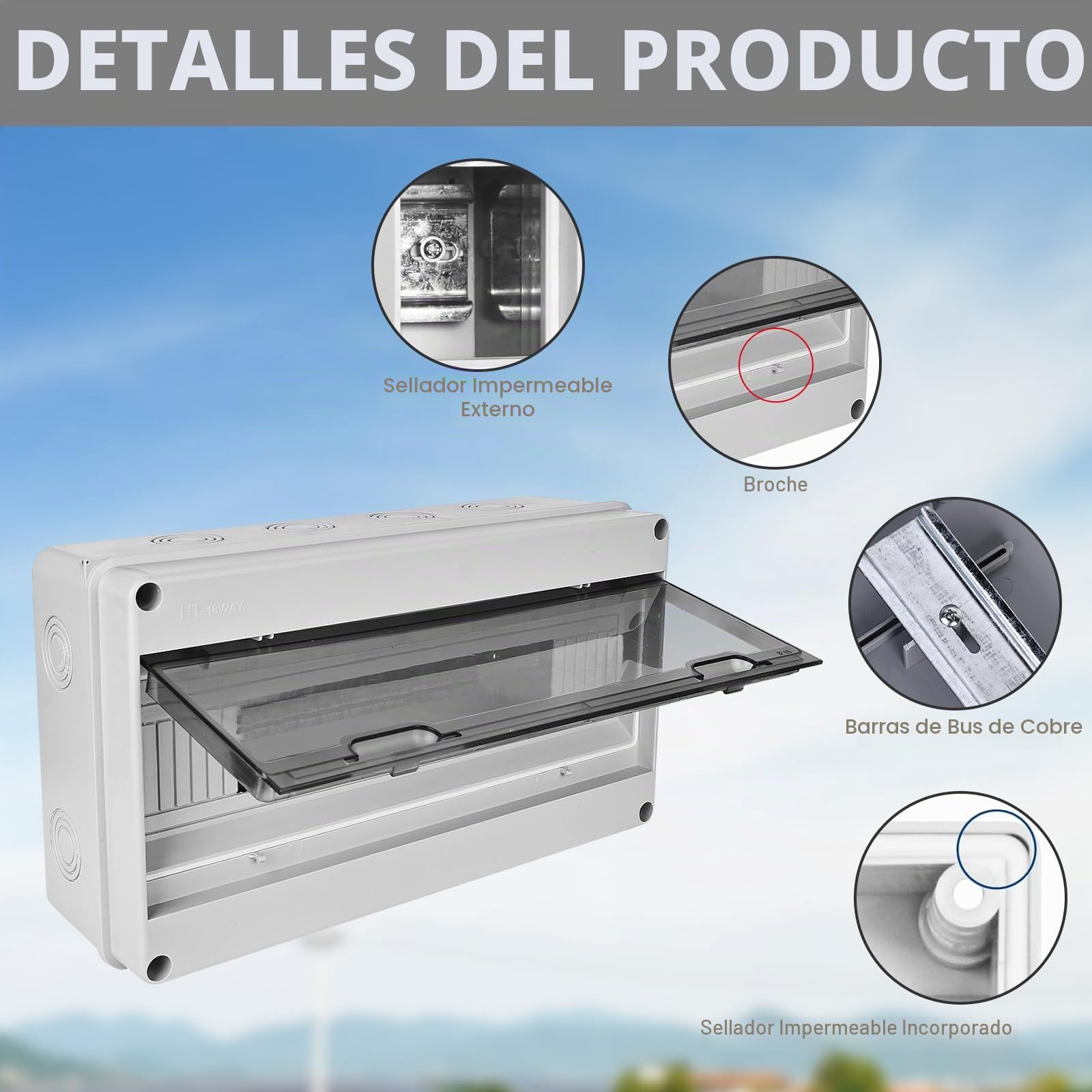 Caja Cuadro Electrico Superficie: Caja Estanca Exterior Electrica, 18 Módulos Caja Distribucion Electrica IP65 a Prueba, para Jardín o Exteriores