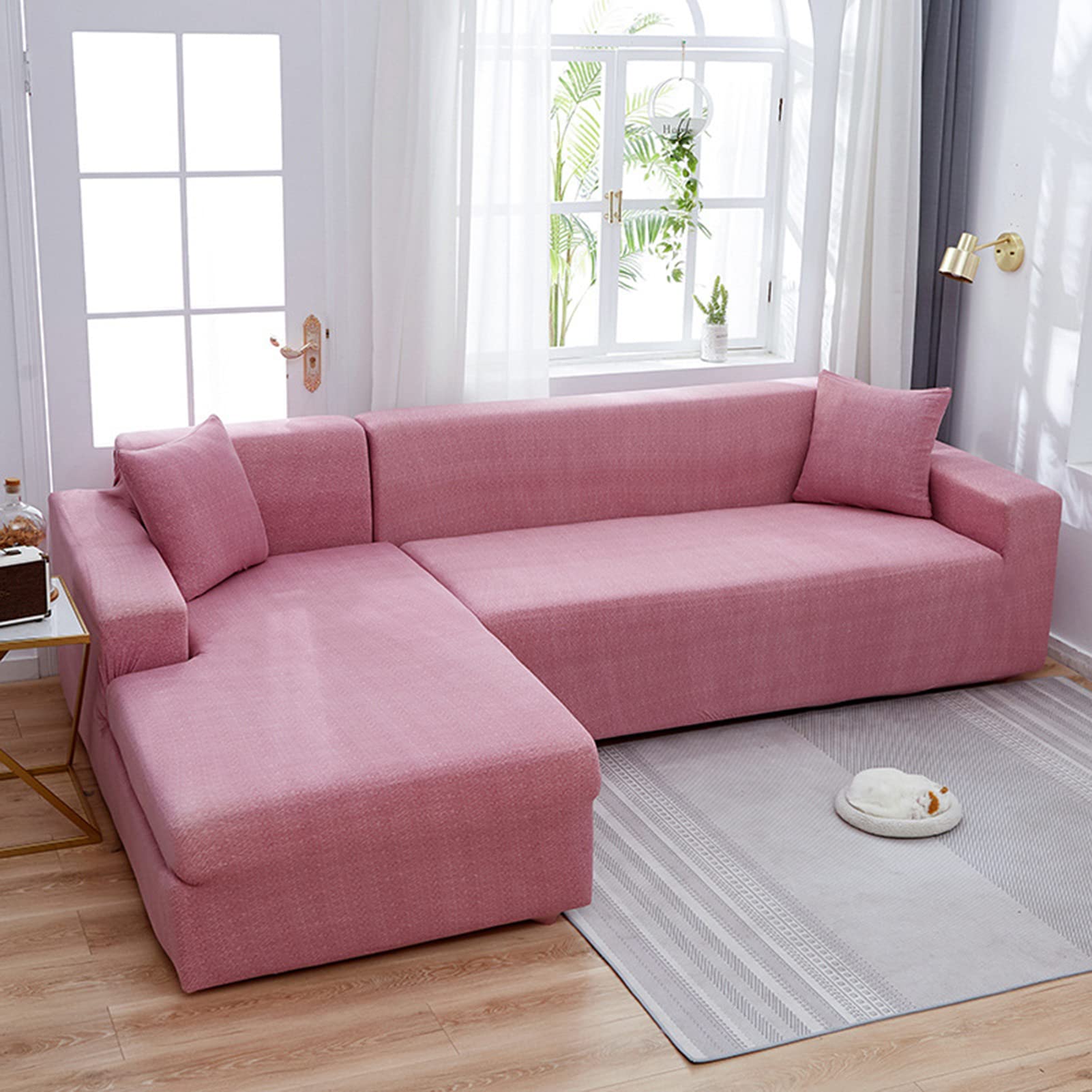 Housse de canapé extensible antidérapante rose protection universelle 2 places