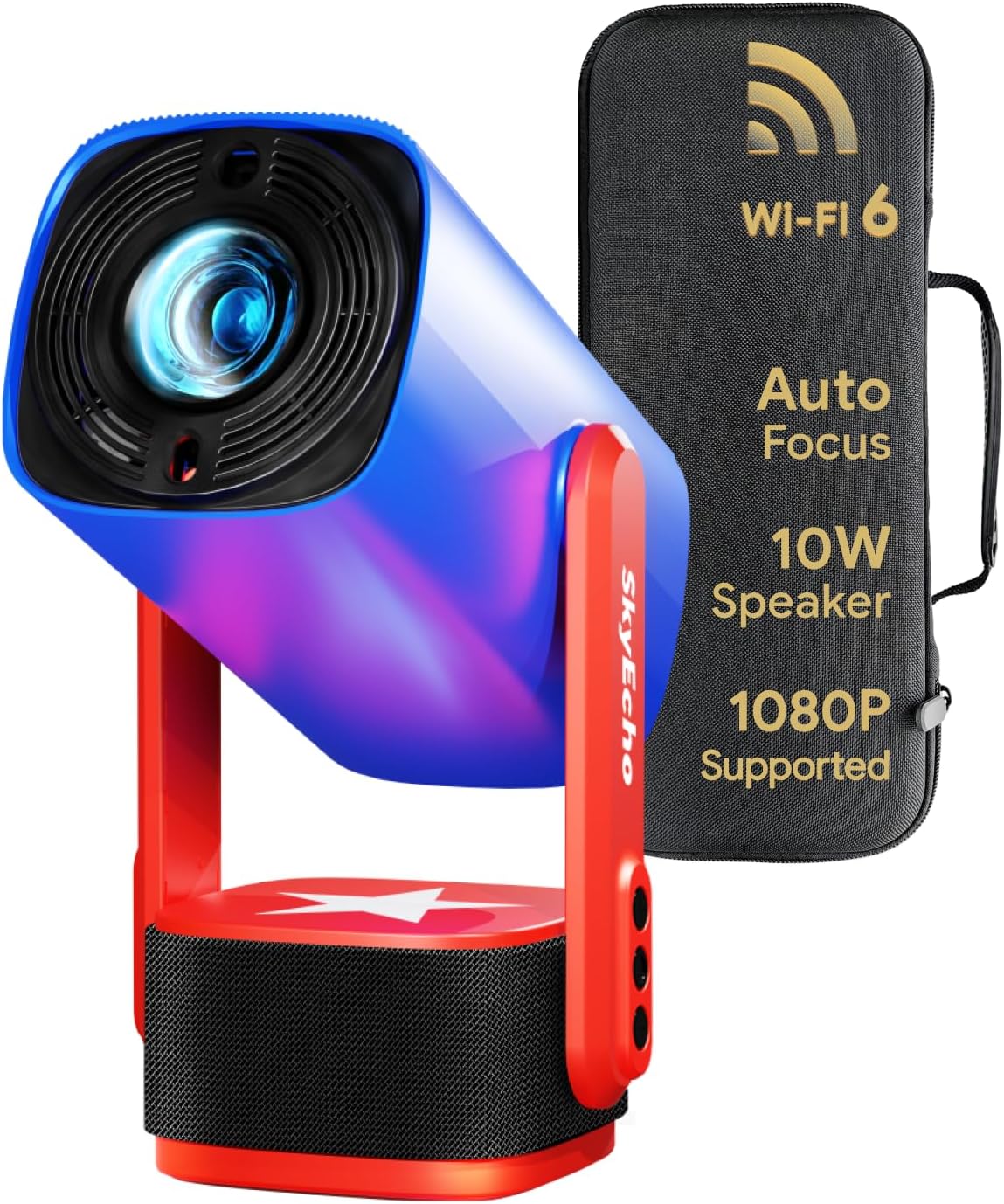 Projector with WIFI and Bluetooth - SkyEcho FreeONE [ Auto-Focus Auto-Keystone Adjustable-Stand ] Outdoor Portable Smart Projector for TV Stick/Laptop/Phone Support 4K Video Decode (Blue)