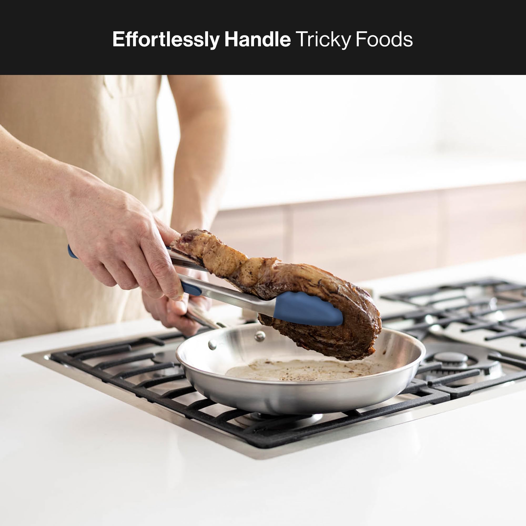 Misen Pinzas de cocina, aptas para lavavajillas, resistentes, herramienta de parrilla con punta de silicona de precisión, resistentes al calor, antiadherentes, perfectas para servir y freír al aire